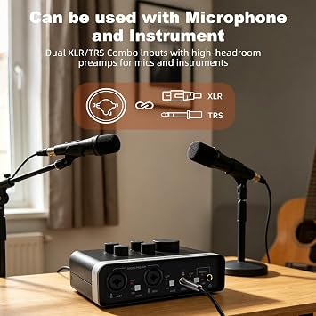 USB Audio Interface, 48V Phantom Power & XLR/TRS Combo Input, Computer Recording with Direct Monitor & Echo Knob, 16bit/48kHz, Plug & Play USB C for PC/Mac/iOS, for Guitar, Vocal, Karaoke RXSKERTL