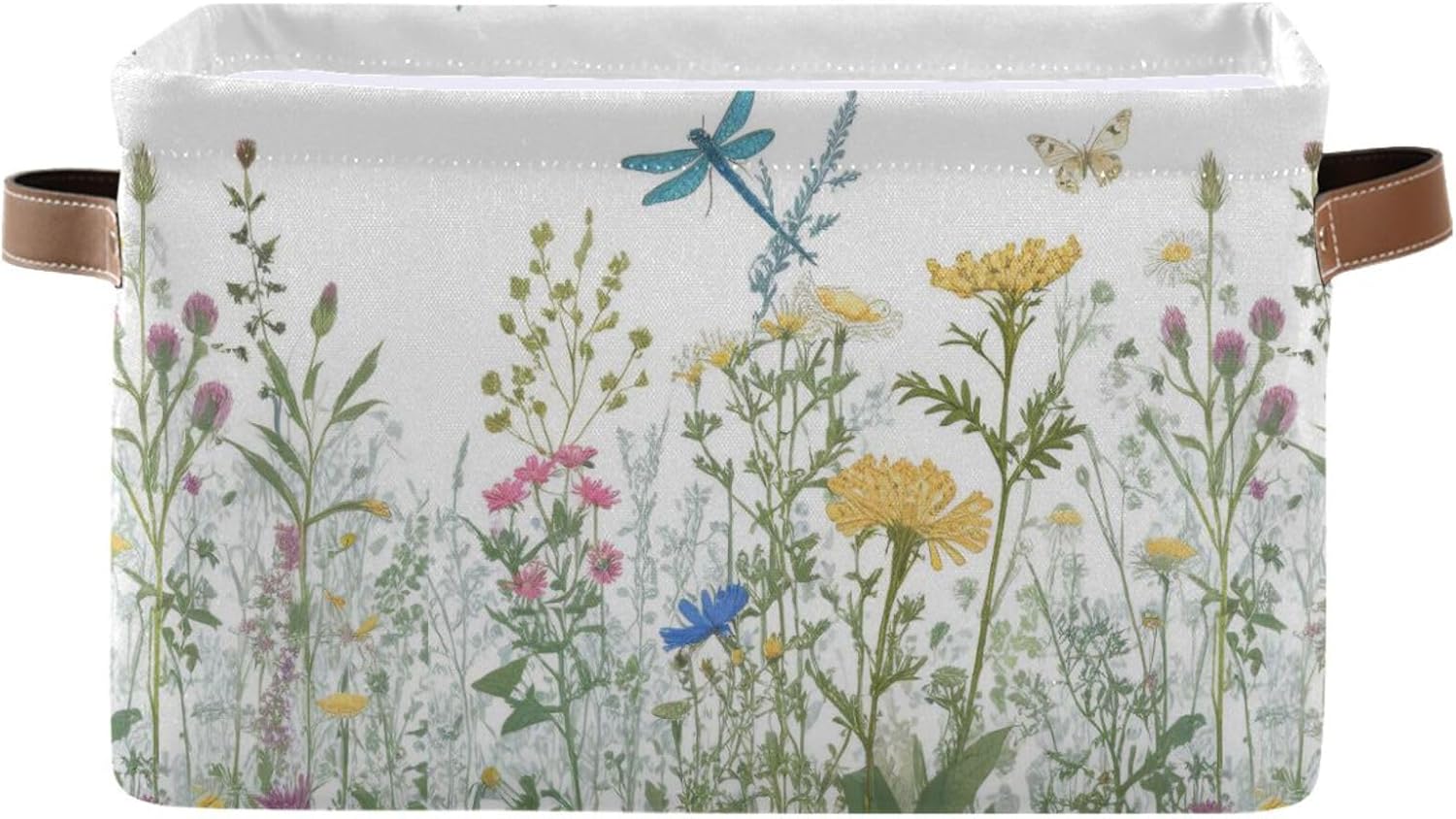 Black and White Flowers Storage Baskets,Decorative Collapsible Rectangular Canvas Fabric Storage Bin for Home, 2PACK