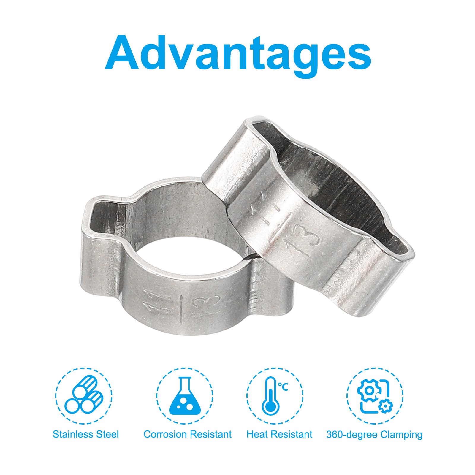 PATIKIL 30 Pack 11-13mm Double Ear Hose Clamp, 304 Stainless Steel O Clip Crimp Rings for Fuel Petrol Pipe Tube Fitting Connections, Silver Tone - Image 4