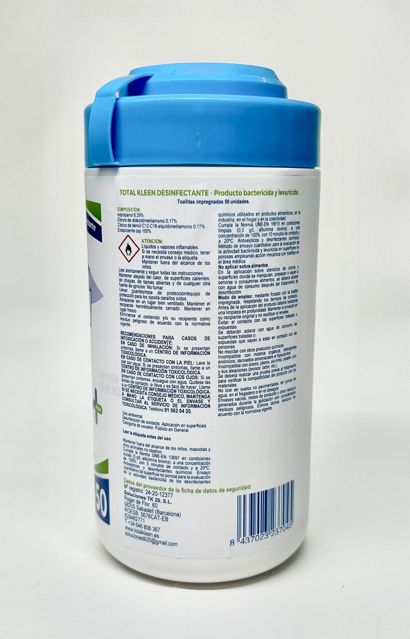 Toallitas húmedas TotalKleen - Material 100% biodegradable - Toallitas de limpieza multiusos perfectas para cualquier superficie - Envase 100% reciclable - Bote de 50 toallitas Desinfectantes