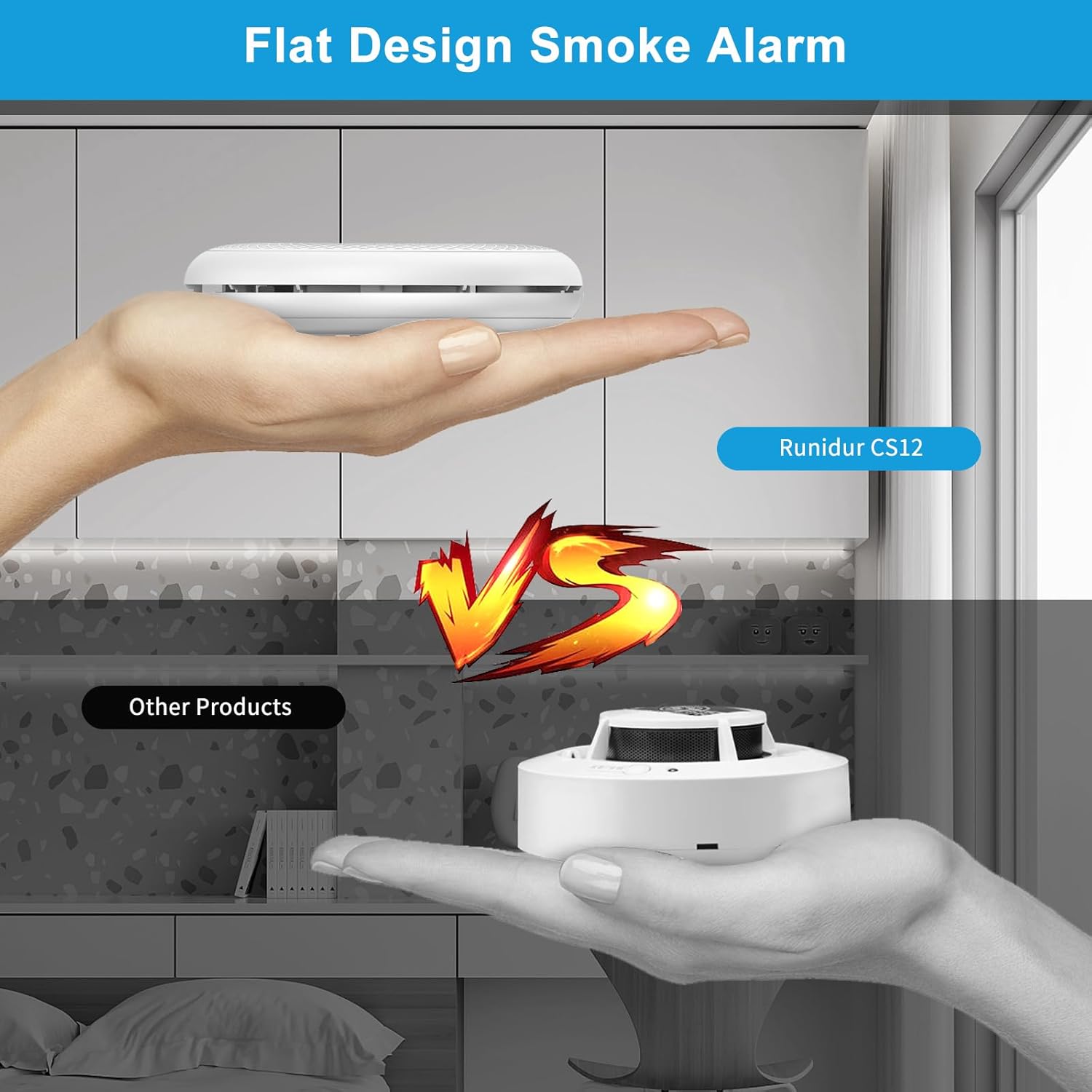 10-Year Battery Life Smoke Detector Photoelectric Fire Alarm with Test/Silence Button for Home Use, 6 Pack