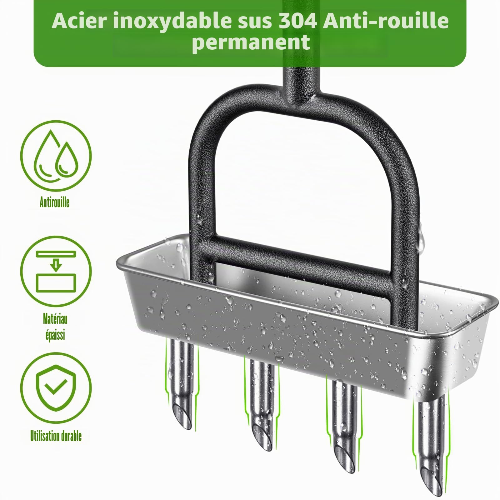 Aérateur de carottage de pelouse, aérateur Manuel à 4 cœurs en Acier Inoxydable pour aération de Cour et de pelouse, Outil d'aération Durable avec poignée en Caoutchouc Souple pour