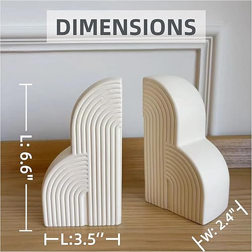 Miniatura 3 de Sujetalibros decorativos de hormigón para libros pesados, juego de 2 sujetalibros decorativos blancos para estantes, decoración bohemia de oficina,