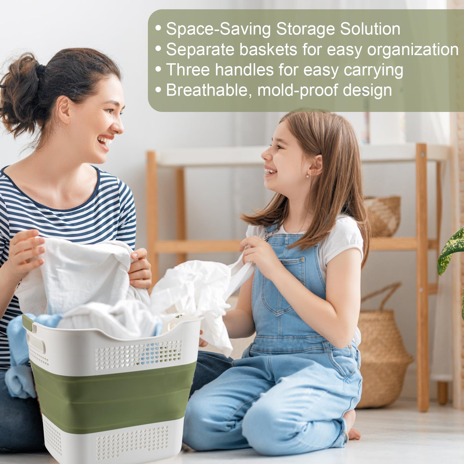 Cesto portabiancheria pieghevole in plastica: cesto portabiancheria pieghevole – cesto portabiancheria pieghevole pop up per lavaggio e stoccaggio 43 L (verde)