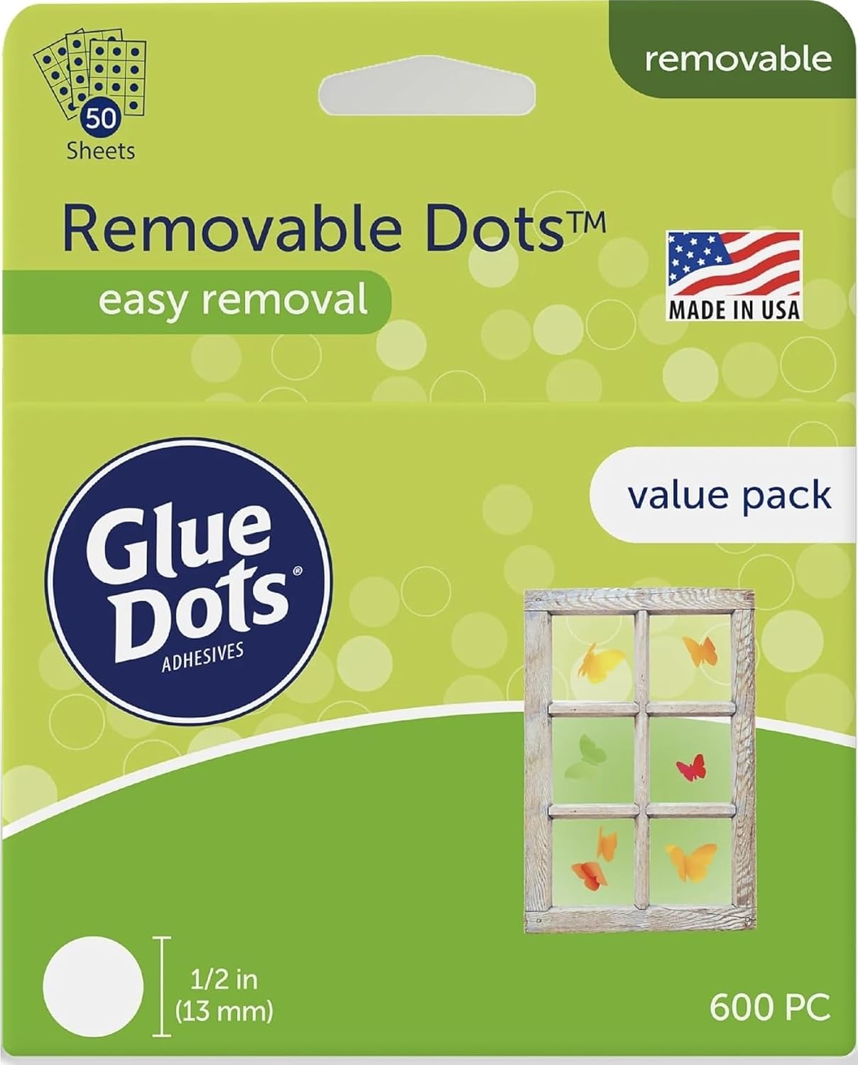 Glue Dots Double-Sided Removable Dots, 1/2'', Clear, 3 Pack includes 3 rolls of 200 (600 total dots)