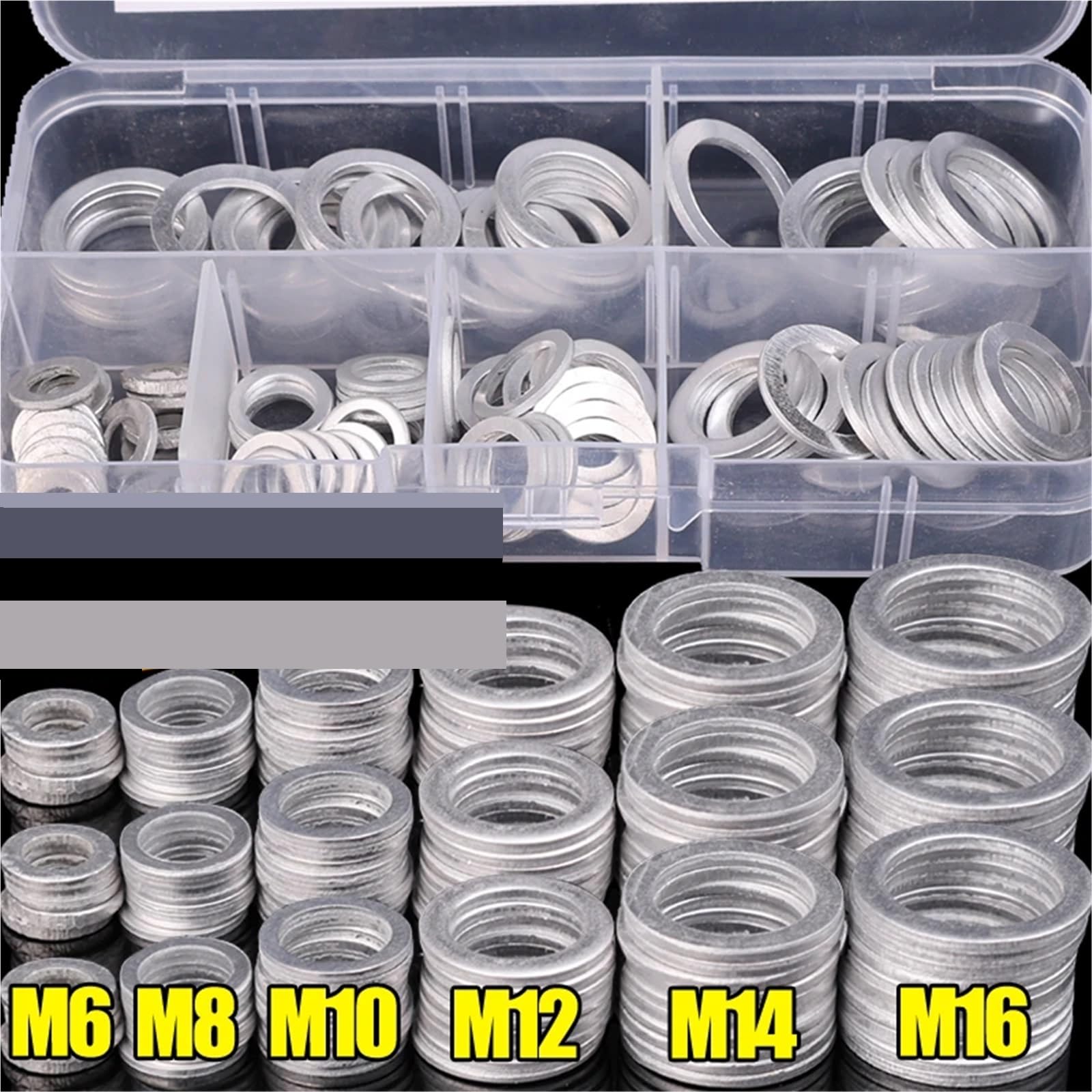 500 pièces rondelles plates en aluminium joints toriques métal ensemble de assortiment rondelle plate vidange d'huile M6-M16 Pour Vis Et éCrous
