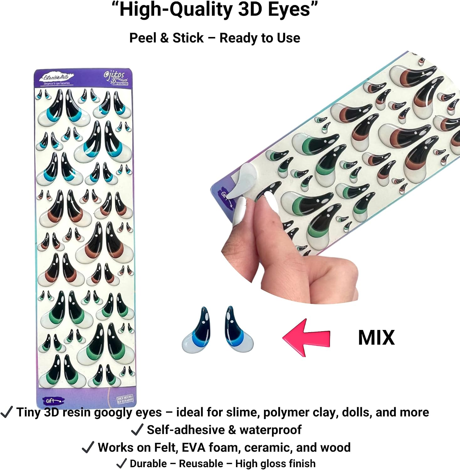 Premium 3D Resin Eyes for Crafts – Self-Adhesive Wiggle Eyes (Assorted Sizes & Colors, Multi-Pack) for Clay, Amigurumi, DIY & Handmade Projects (33, Blue, Green, Coffee, Mix)