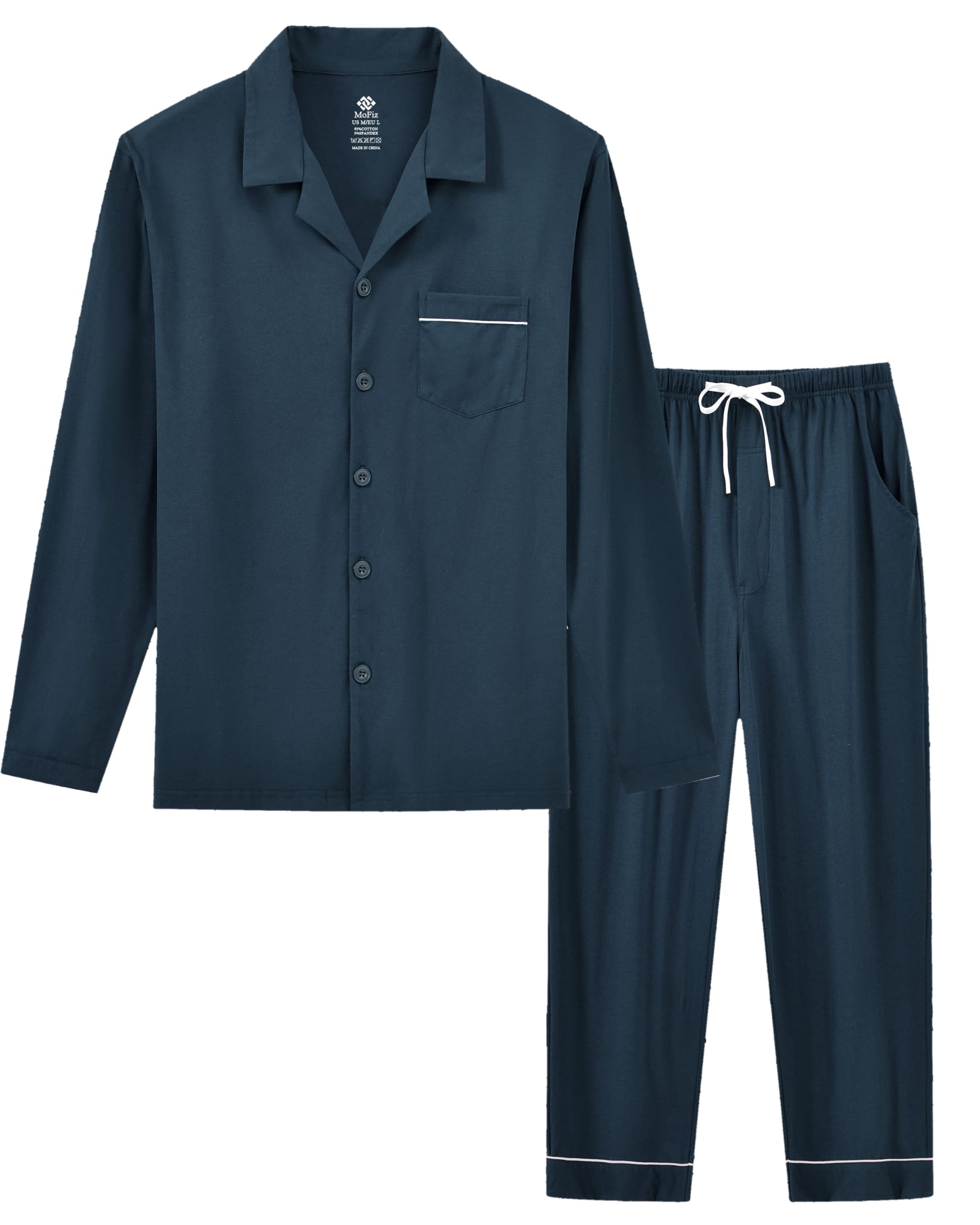 MoFiz Pijamas Hombre Invierno Algodon Manga Larga Pijama con Botones M-4XL