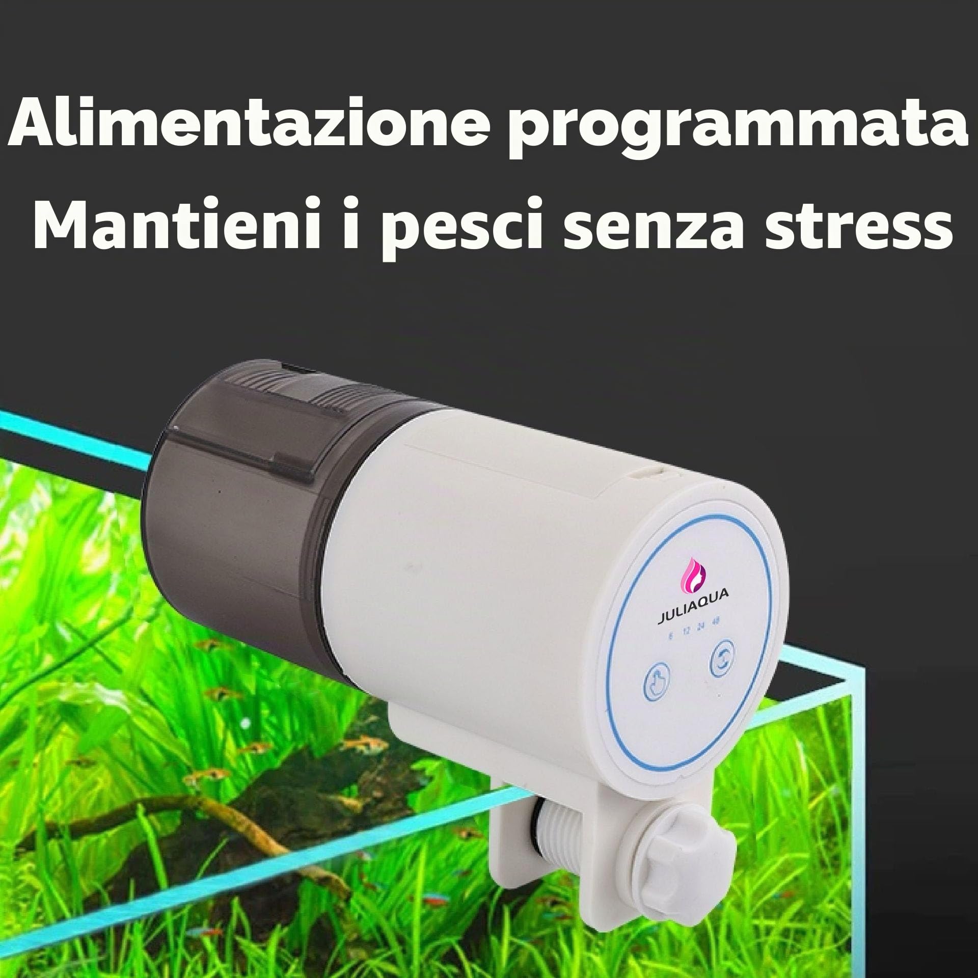 Distributore automatico di cibo per acquario, erogatore di cibo, mangiatoia automatica, erogatore di cibo per terrario. (4 modalità e manuale)