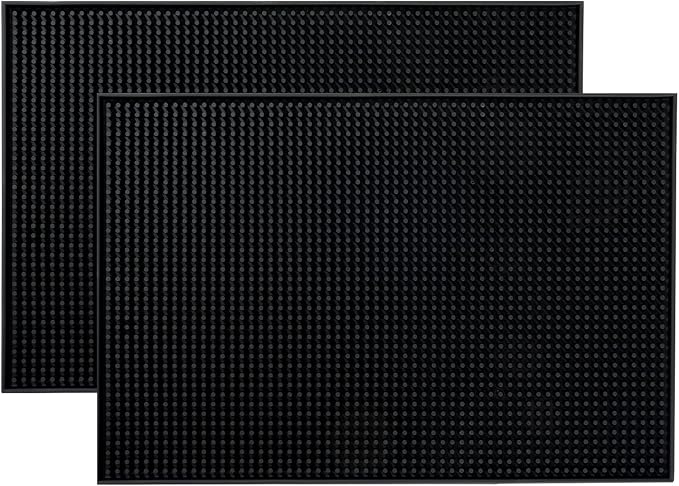 18"x12" PVC Bar Service Mat for Cocktail Bartender (Black 2-Pack)