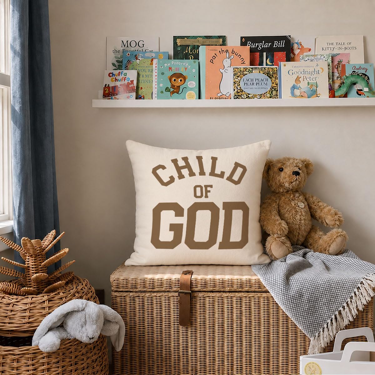 Christian Nursery Pillow Covers 18x18, Kids Room Decor, Retro Neutral Bible Verse Religious Decorative Pillow Covers Pillowcases Decorations for Kids Nursery Room Bedroom Playroom Decor image 2