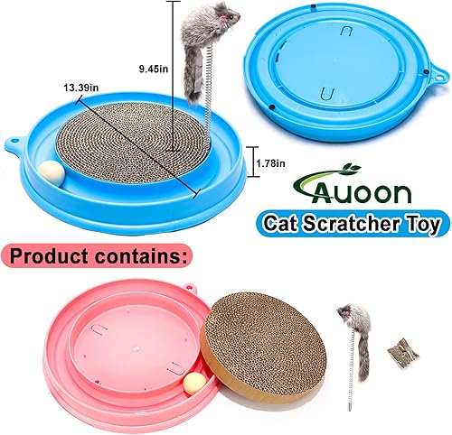 Miniatura 3 de AUOON Juguete rascador para gatos, almohadilla para rascar para gatos con pista de bolas de juguete para gatos y gatitos de interior (gris)