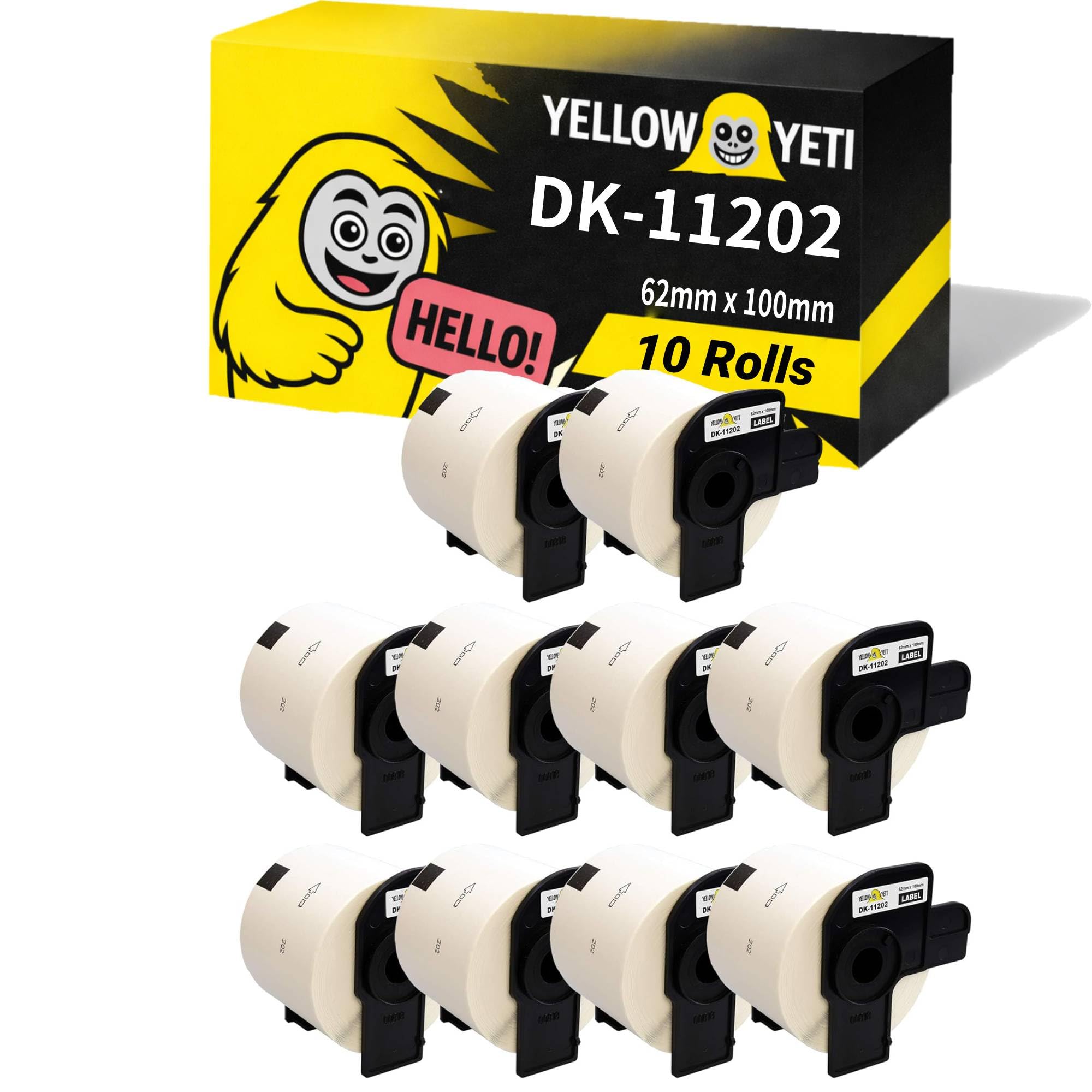 Yellow Yeti 10 Rolls DK-11202 62 x 100mm Shipping Address Labels compatible with Brother P-Touch QL-500 QL-570 QL-700 QL-710W QL-720NW QL-800 QL-810W QL-820NWB QL-1100 QL-1110NWB | 300 Labels per Roll