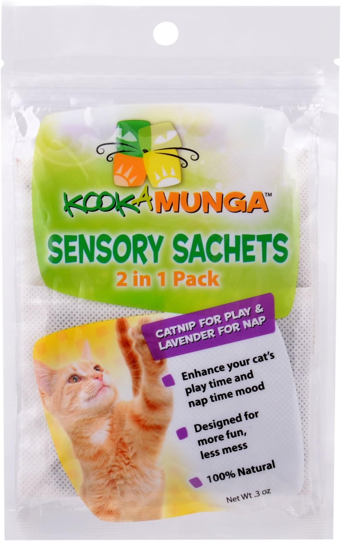 Kookamunga 2-in-1 Catnip Sensory Sachets with and Lavender Scent, 0.3-Ounce