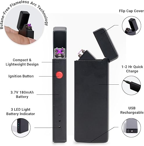 Miniatura 5 de The USB Lighter Company Encendedor de bolsillo, encendedor eléctrico de doble arco para campamento, cocina y uso al aire libre, recargable,