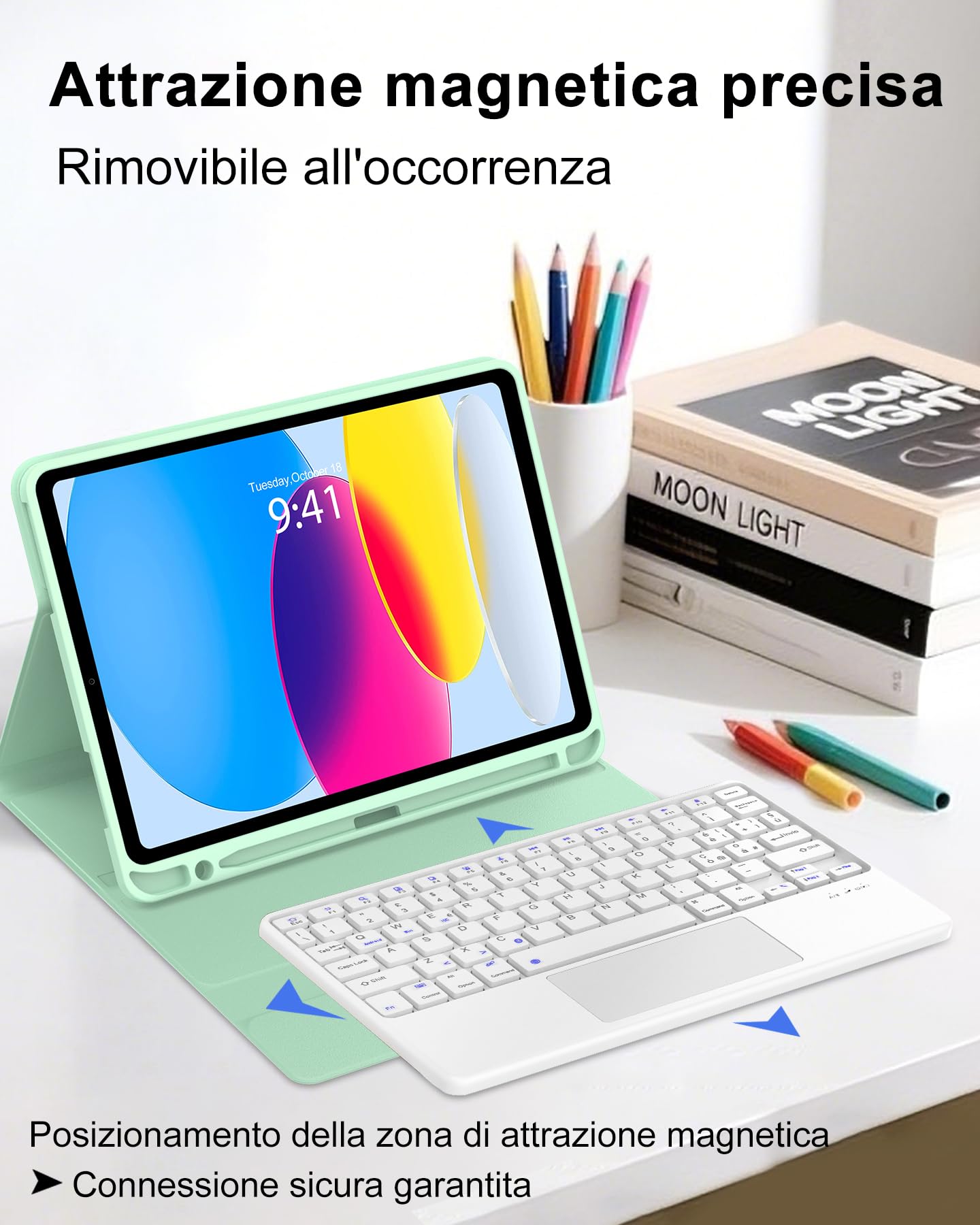 Occtingkind Custodia con Tastiera e Touchpad per iPad 11 Generazione A16 2025 11", Senza Retroilluminazione, Tastiera Bluetooth per iPad 10 Generazione 2022 10,9", Italiano QWERTY USB-C, Verde menta