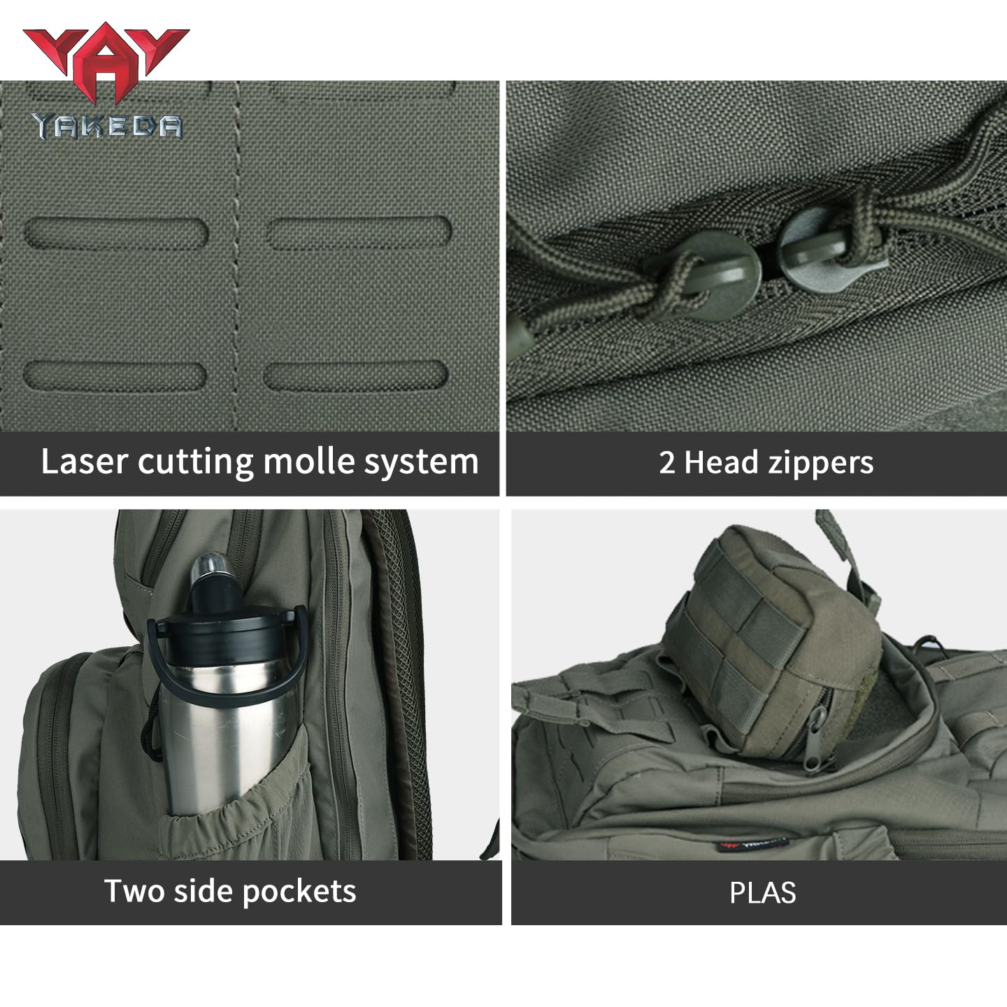 vAv YAKEDA 500D NylonTactical Military Backpack for Men,Fit 12.6-15.6 inches Laptop, Daily Bag for Hiking,hunting,running (Green)