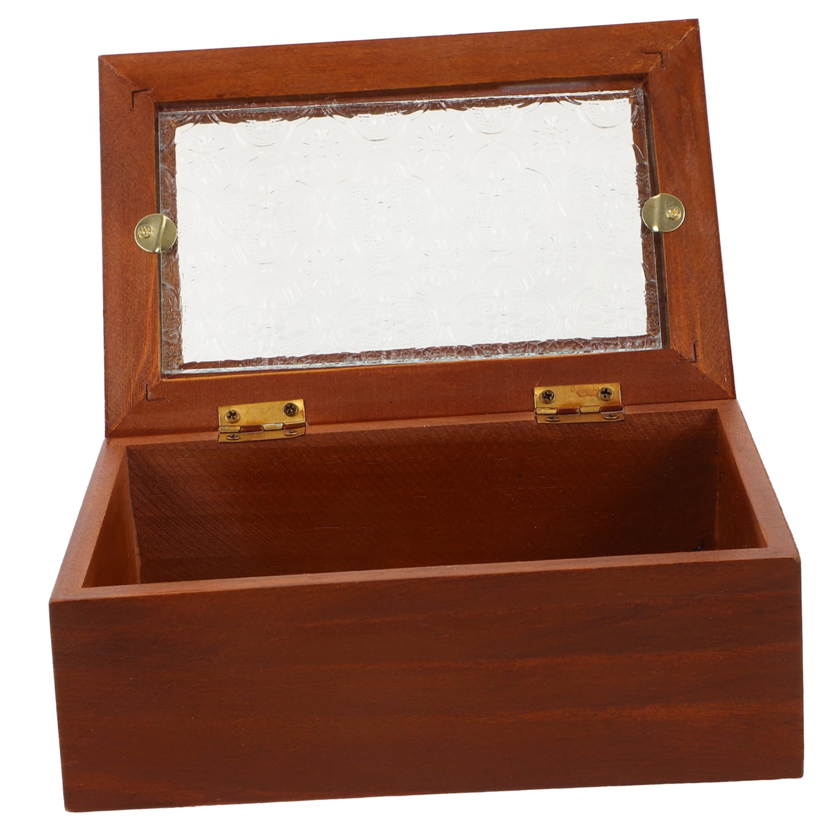 Happyyami Vintage Wooden Jewelry Box Glass Lid Retro Trinket Storage Container for Earrings and Treasures Decor Accessory