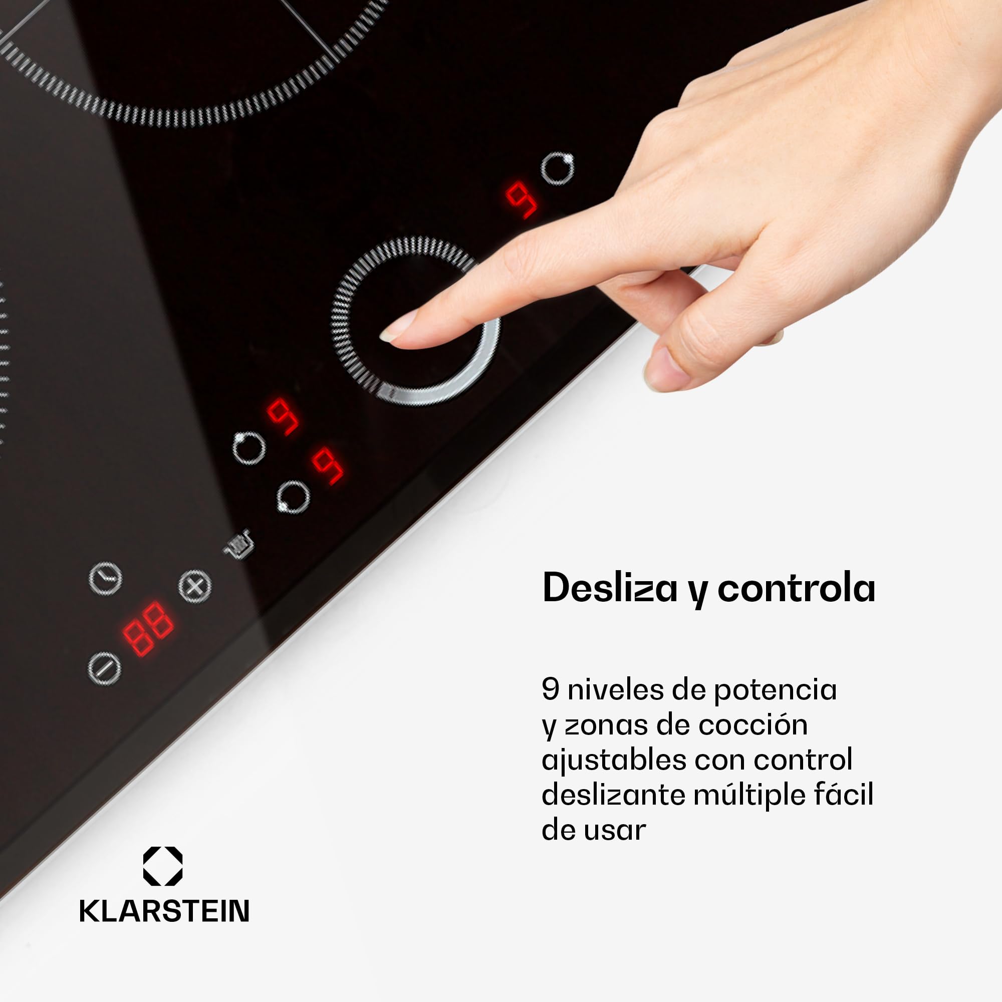 Klarstein Placa Induccion Eléctrica, 5800W, Vitrocerámica Inducción Eléctrica de 3 Fuegos, Placas de Cocción de Sobremesa, Control Táctil, Placas de Cocción de Inducción, Eléctricas para Cocinar
