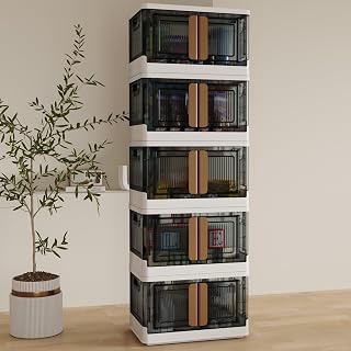 Storage Cabinet -76 Quart Office Organization,Bathroom Organizer,5 Packs Plastic Shelves Organizer,Storage Bins with Lids, Collapsible Outdoor Storage Box,Stackable Bookshelf,Cube Storage Organizer