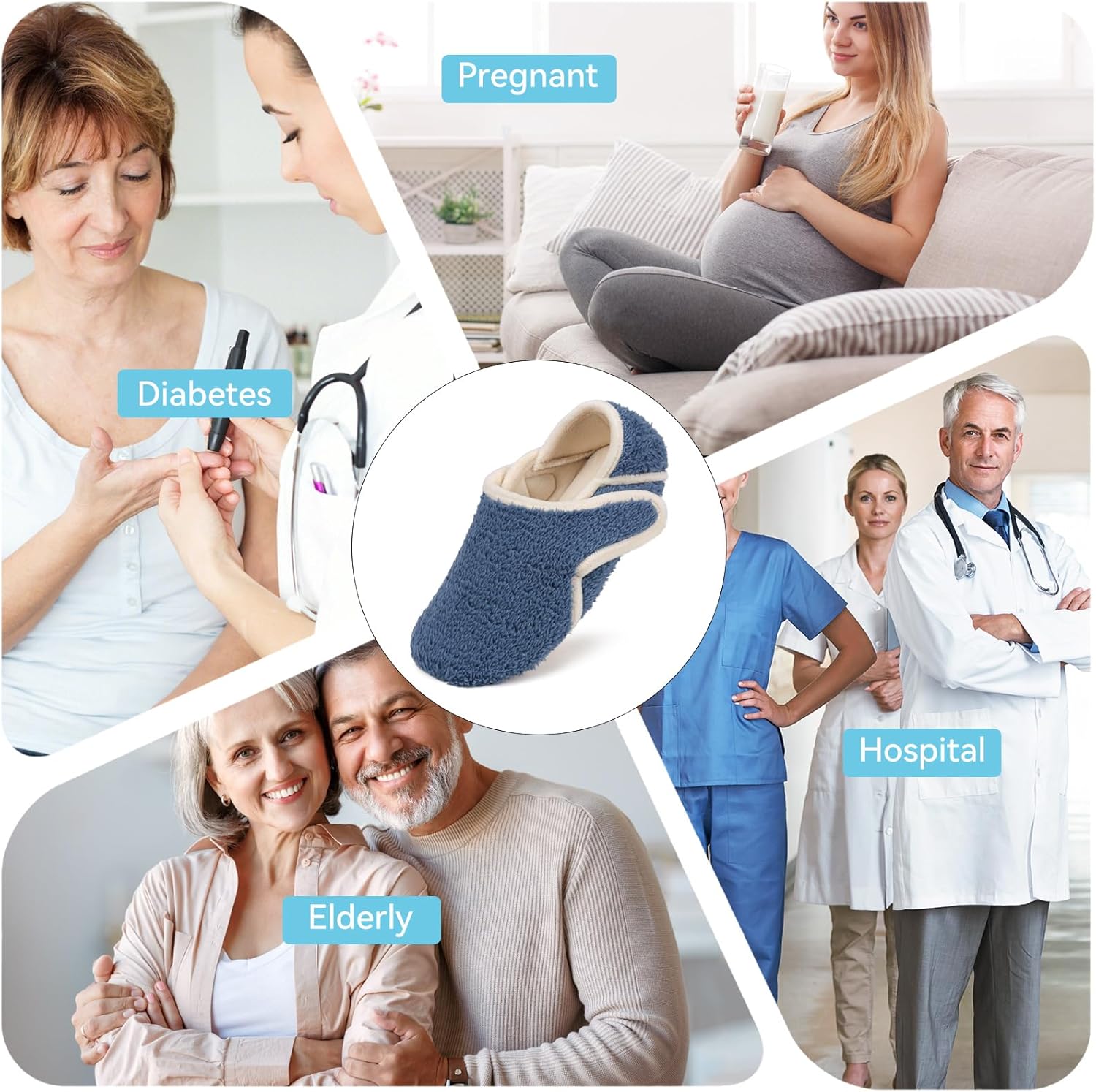 Memory Foam Slippers for Women Rubber Sole Adjustable Soft Warm House Cozy Wide Diabetic Slippers Plantar Fasciitis Shoes Cozy Indoor Outdoor Shoe for Men - Image 6