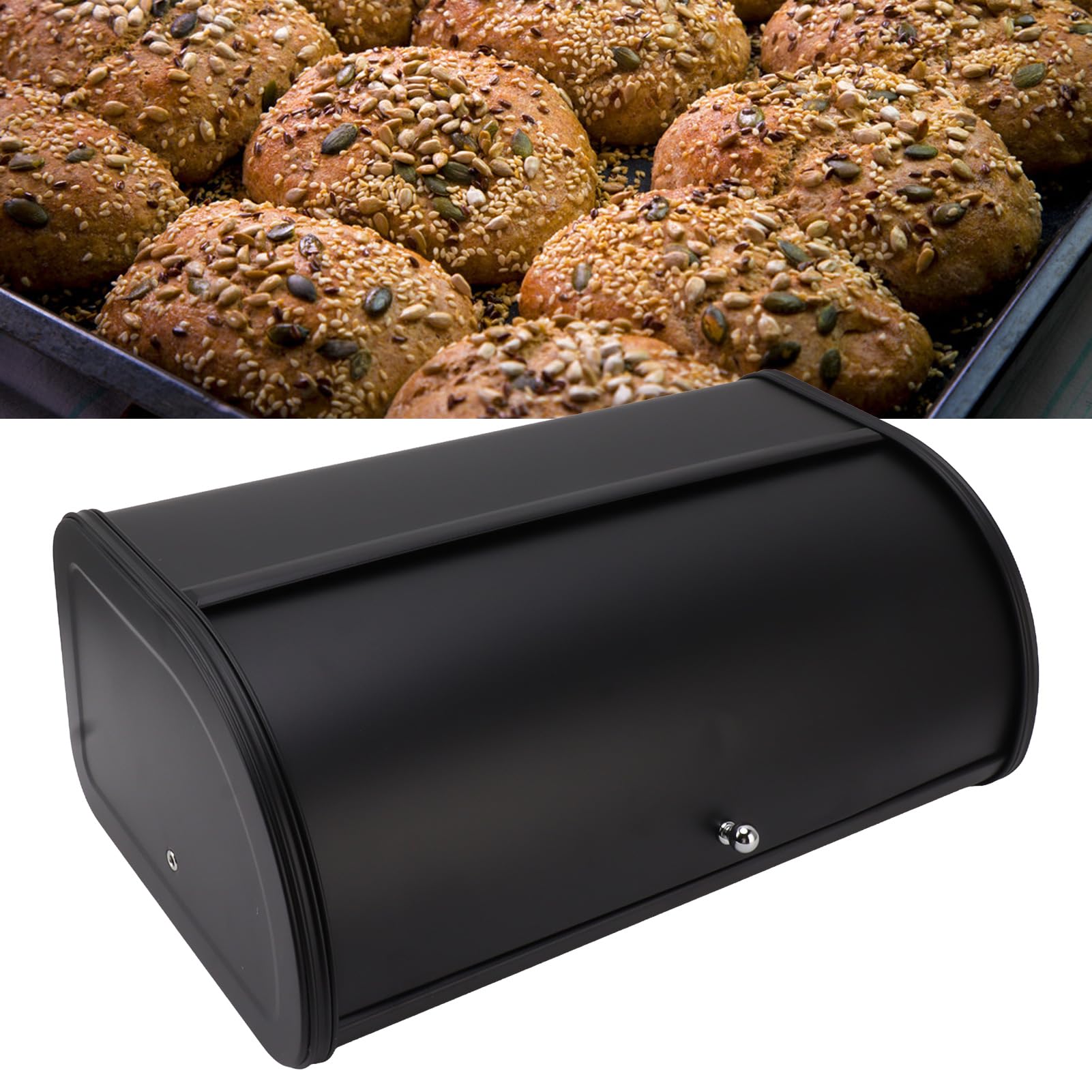 Brotkasten für die Küchentheke, Schwarz Gefrosteter Brotkasten aus Metall, Hält die Brotbox Frisch, Brotaufbewahrungsbehälter für Brot, Kuchen, Donuts, Kekse, Lebensmittelgeschirr