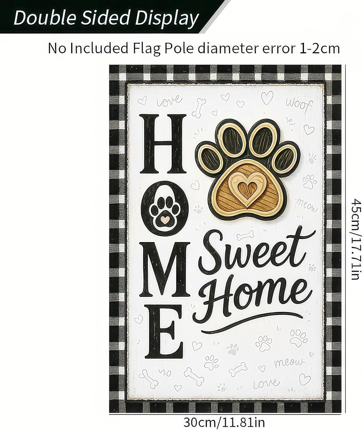Welcome Garden Flag Home Sweet Home Paw Print Garden Flag 12x18 Inch Double Sided Black White Plaid Outdoor Yard Lawn Porch Farmhouse Decor Flag for Pet Lovers - Image 8