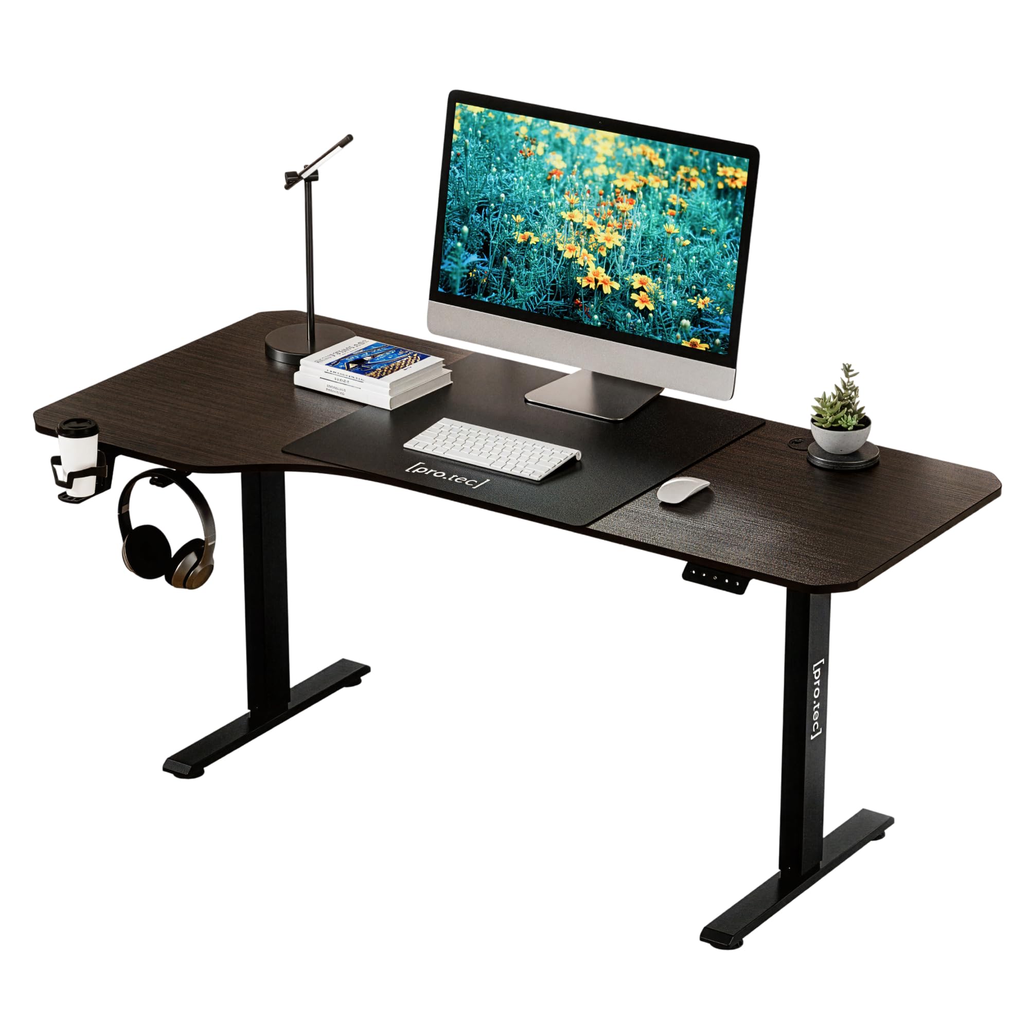 pro.tec Escritorio Stryn Rectangular Regulable en Altura 72-117 cm con Clips y 2 Salidas de Cables Eléctrico 2 Opciones (Sentado y de Pie) Alfombrilla de Ratón XXL 120 x 60 cm Aglomerado/Acero - Nogal