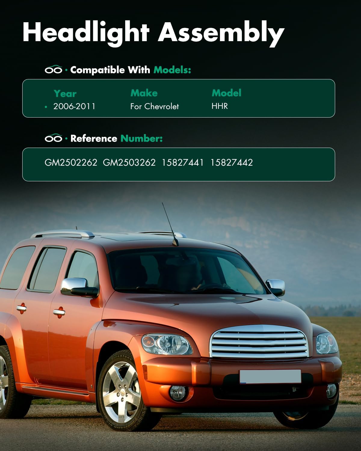 SCITOO Headlights for 2006 2007 2008 2009 2010 2011 for Chevrolet HHR Pair Headlight Assembly Chrome Housing Amber Reflector GM2502262