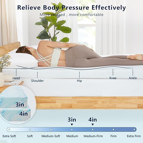 Miniatura 3 de Timimi Cubrecolchón de espuma viscoelástica King  Protector de colchón de enfriamiento de gel de 4 pulgadas para cama tamaño King con funda