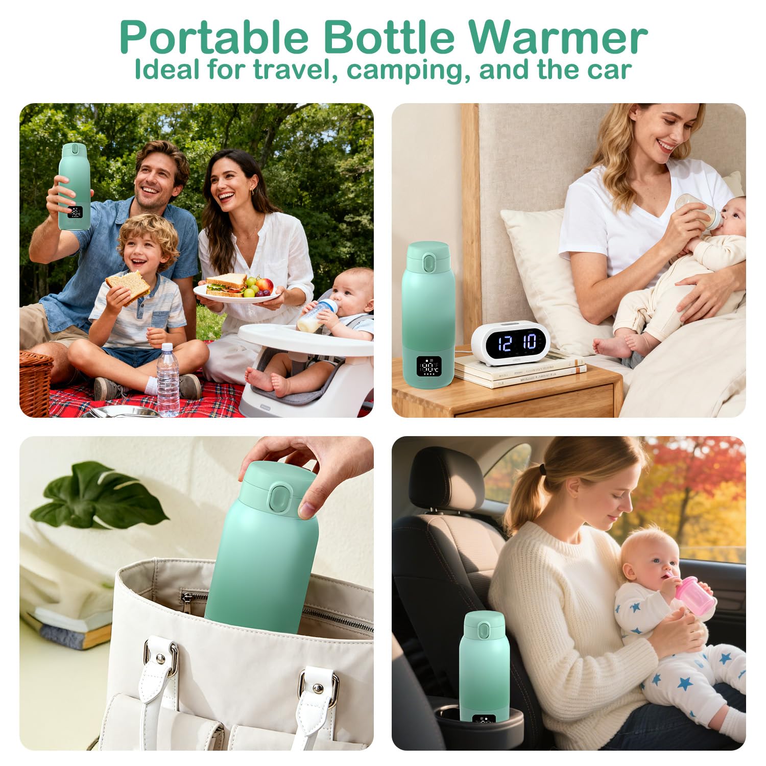 Tragbarer Flaschenwärmer Baby für Unterwegs, Schnelles Aufheizen Muttermilch und Wasser, Lange Akkulaufzeit mit 12000mAh Akku, 500ml Kapazität, Babyflaschen Wärmer für Zuhause, Camping, Reisen