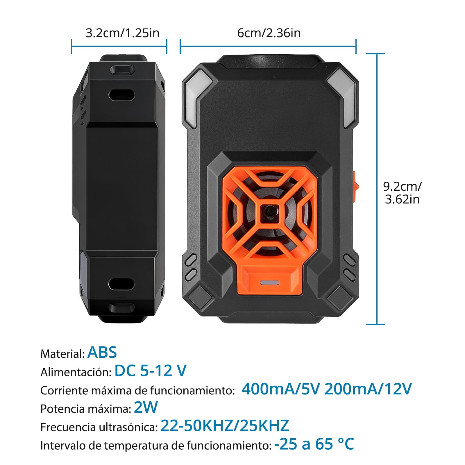 AUTOUTLET Repelente de Ratas Ultrasonico Coche 20-50 kHz Ultrasónico Repelente de Martas con Luz LED Intermitente, Alimentar con Baterías AAA, Batería de Coche o USB Función Start-Stop