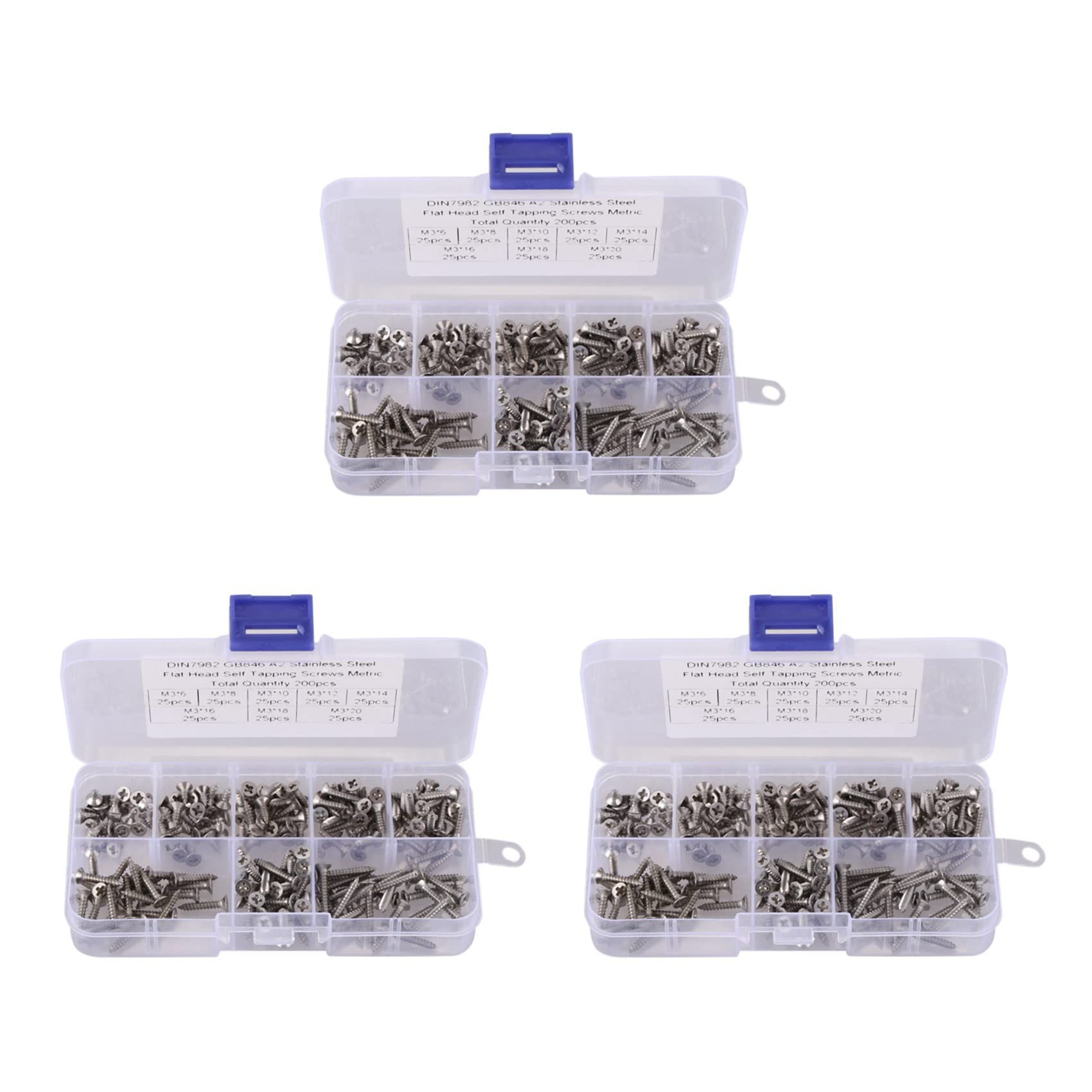 Jnchdghwa Silver 600Pcs M3 Stainless Steel Flat Head Screws Kits High Strength Self-Tapping Screws Assortment Set For Wood Furniture
