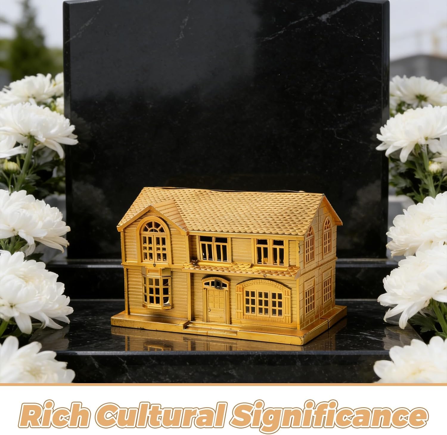 COLLBATH 2pcs Ancestral Worship Gold Villa, Chinese Plastic Golden House Offerings, Funeral Ritual Supplies for Deceased Family Tribute and Qingming