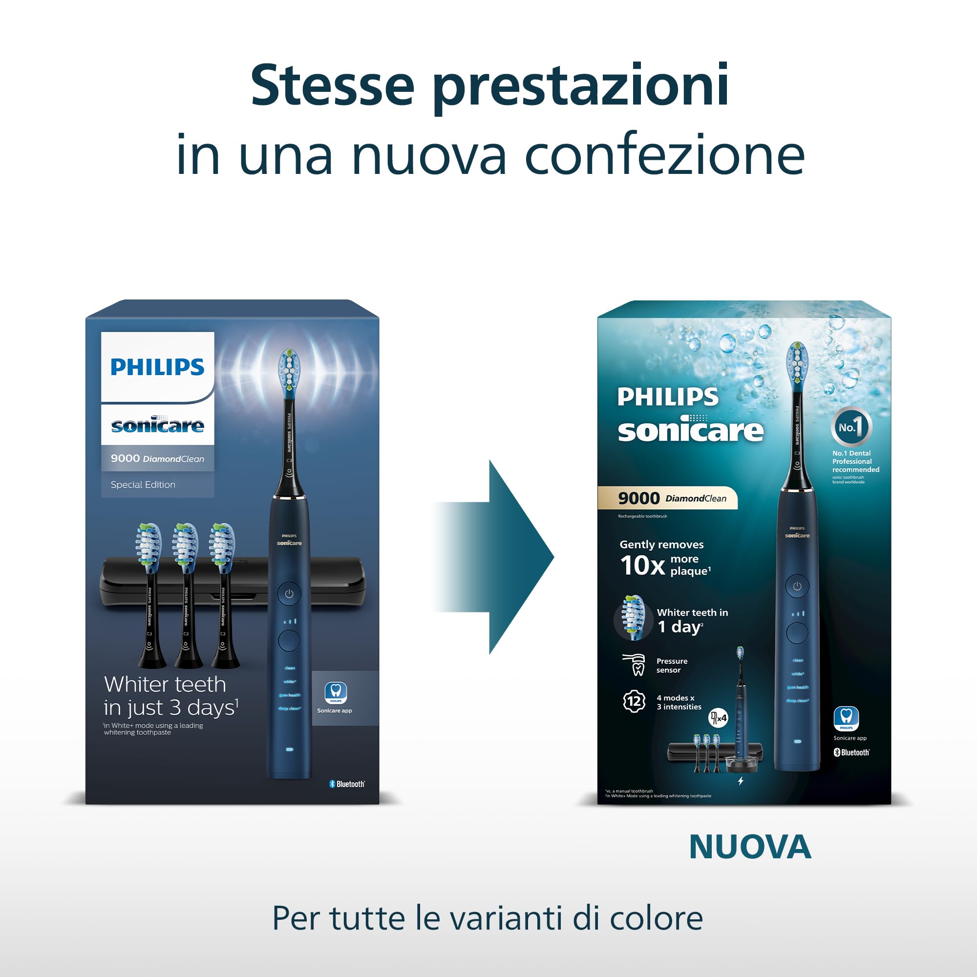 Philips Sonicare Spazzolino elettrico DiamondClean serie 9000 edizione speciale: per pulizia dei denti e igiene orale, blu scuro, 4 testine Premium Plaque C3 (modello HX9911/89)