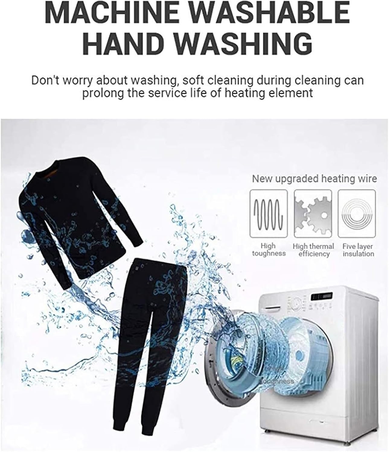 Thermal Heating Long Sleeve T-Shirt, Charging Heated, Temperature Adjustable, Washable Thermal Underwear (Black)