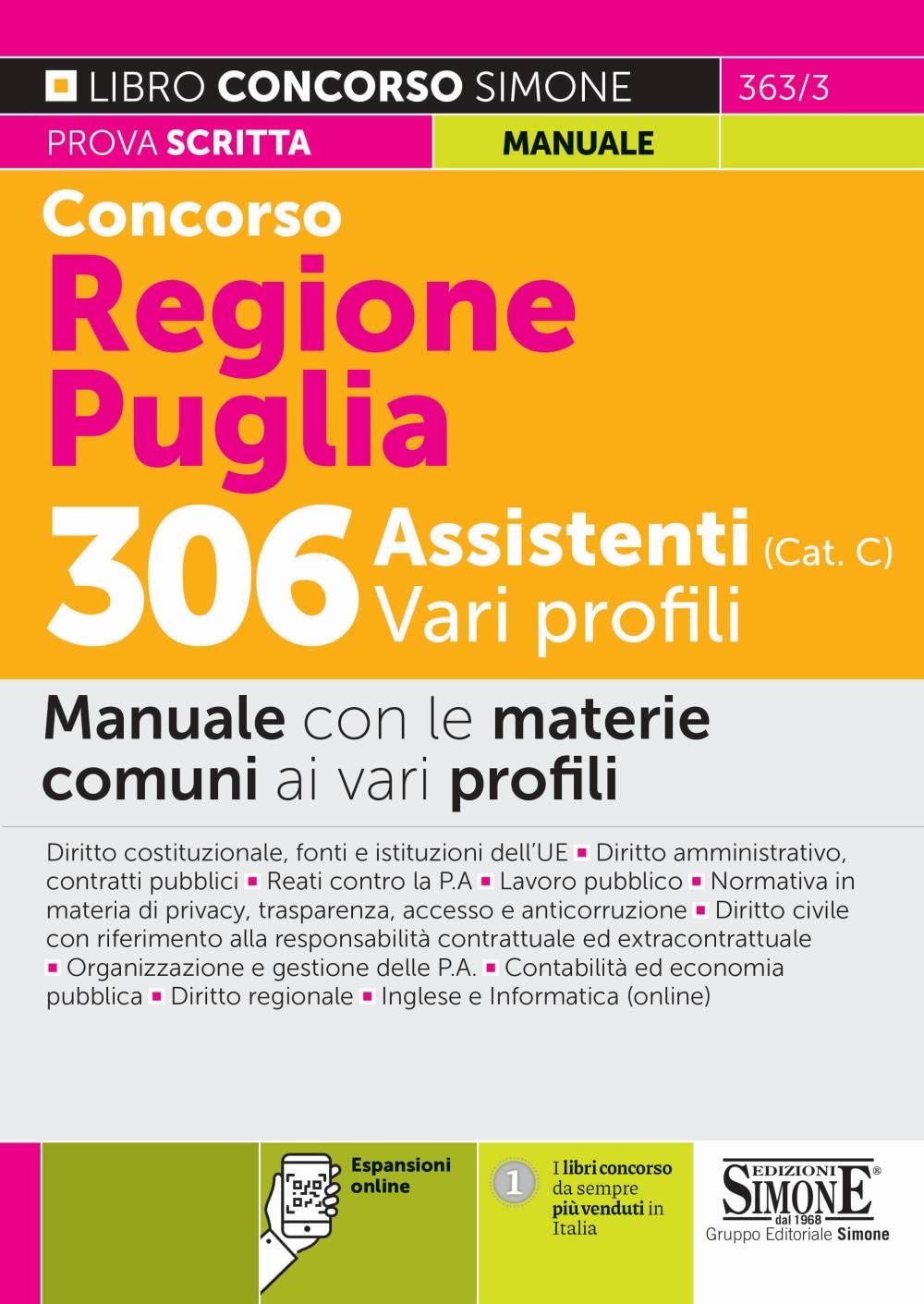 Concorso Regione Puglia 306 Assistenti (Cat. C) Vari profili – Manuale con le materie comuni ai vari profili