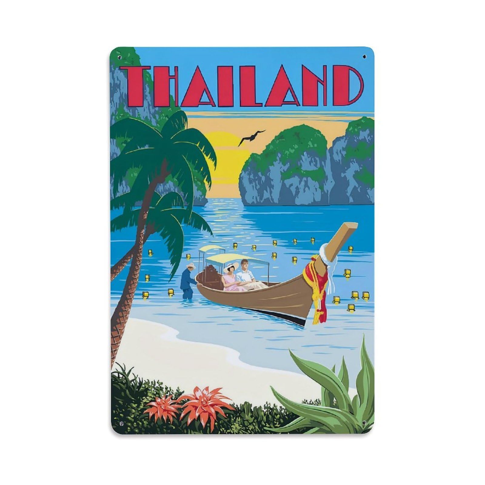 Vintage Travel Poster THAILAND Metal Tin Sign Wall Decor for Cafe, Club, Garden Metal Poster 8x12Inch