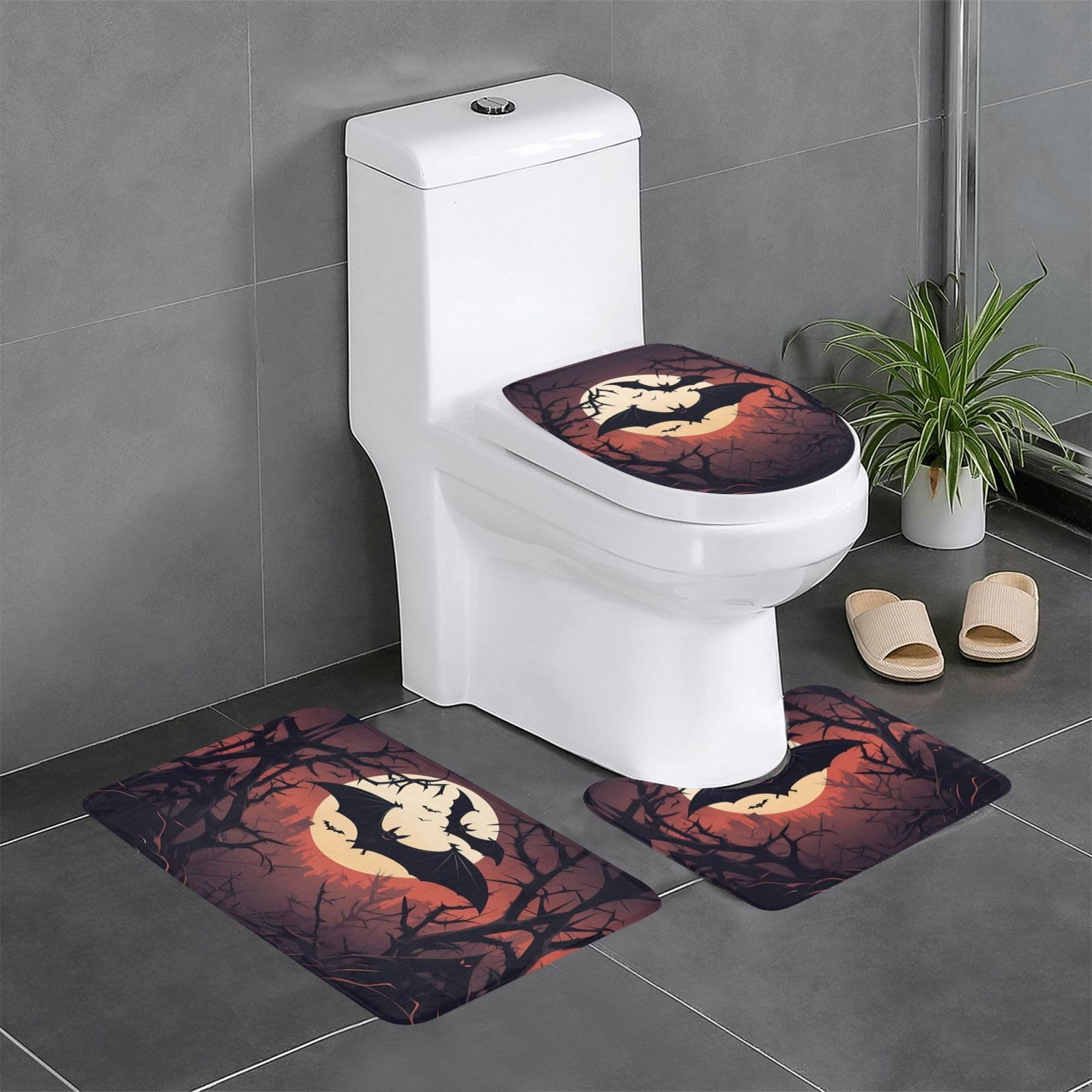 Tapis de salle de bain imprimés Bats in The Thorns lot de 3 pièces antidérapantes pour WC et lavabo