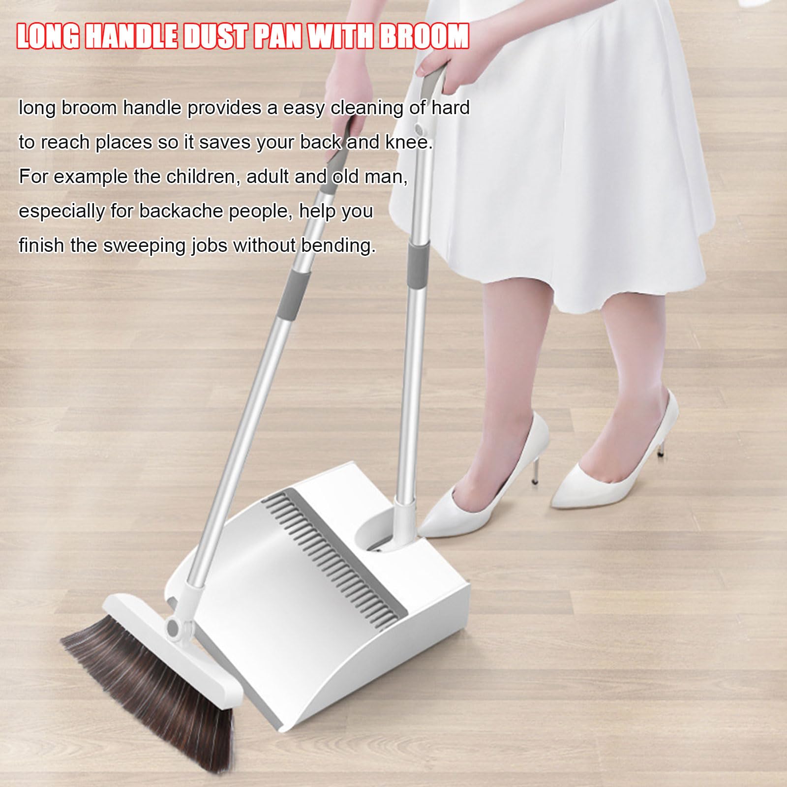 Juego Combinado de Escoba y recogedor para el hogar, Escoba Suave del ángulo de Las cerdas, Recogedor con Dientes de Peine, Juego de Barrido Vertical con Mango Largo,Buckle~Lock