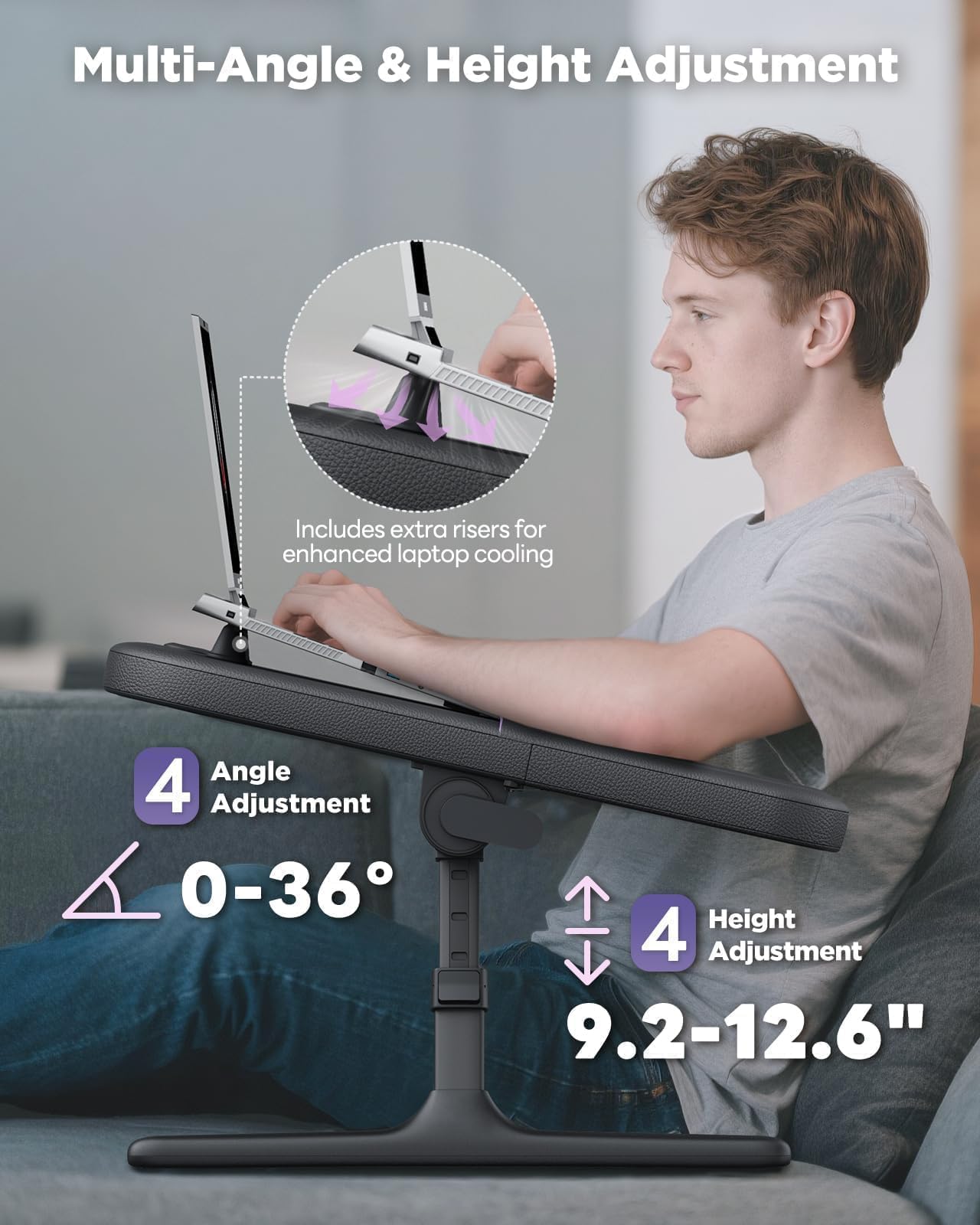 SAIJI Escritorio de Regazo para Laptop para Cama y sofá, Altura Ajustable y ángulo con reposabrazos Suave para Adultos, Mesa Plegable para Laptop, para Trabajar, Leer y Jugar (Negro)