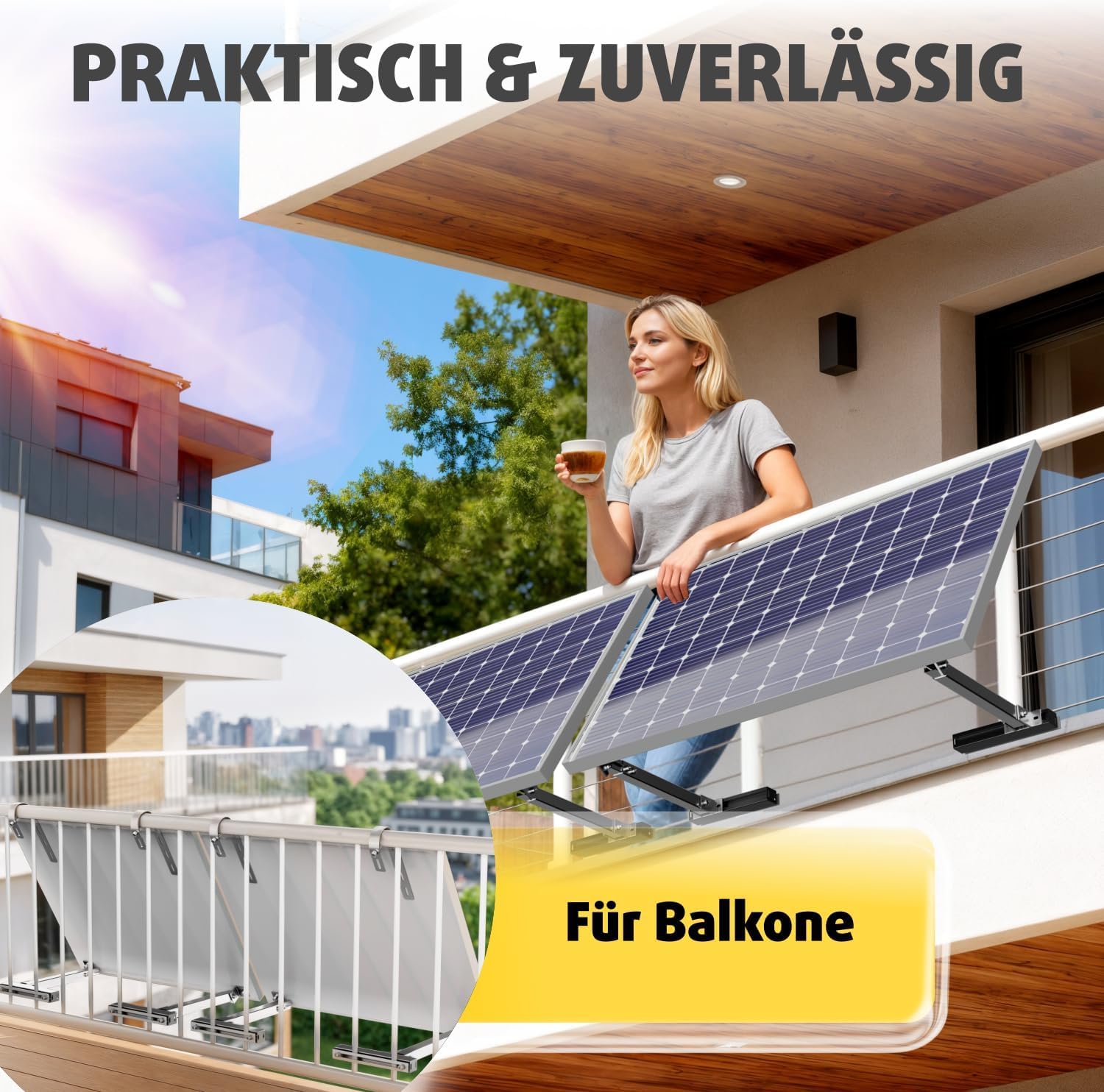 Avoltik 2x Balkonkraftwerk Halterung Balkon Geländer für alle Solarpanel-Größen I Solarmodul Halterung aus robustem Aluminium I Balkonkraftwerk Befestigung verstellbarem Winkel 0 ° oder 15-30°