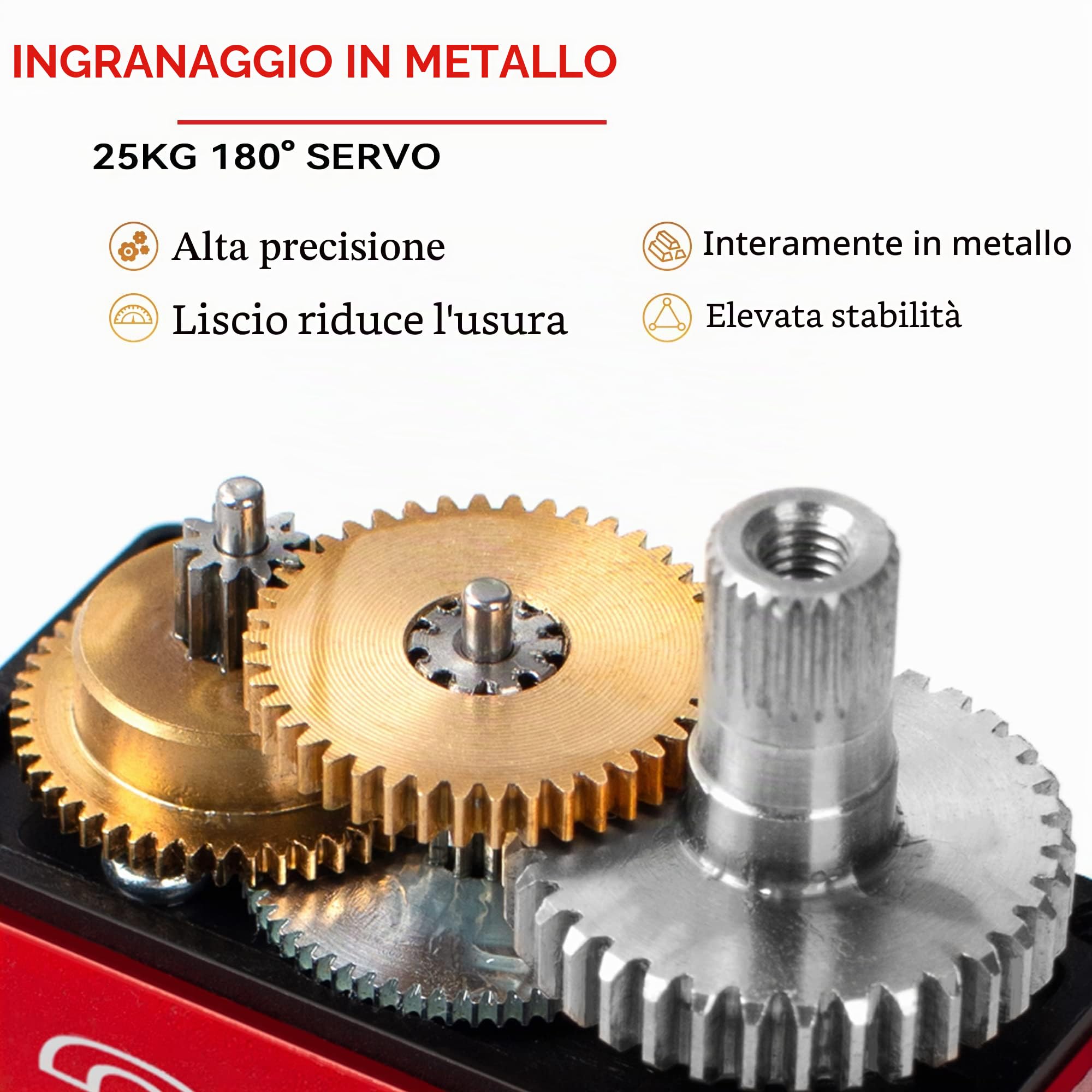 Miuzei Servomotore Rc Digitale 25kg 180 Metallo Gear Servocomando rc 1/10 1/8 Compatibile con Arduino High Torque Per Modellismo Mano Robotica