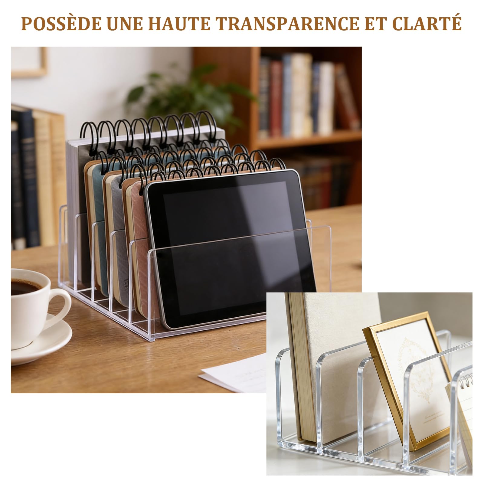 Organisateur de Bureau Acrylique 5 Compartiments Range Document Corbeille à Courrier