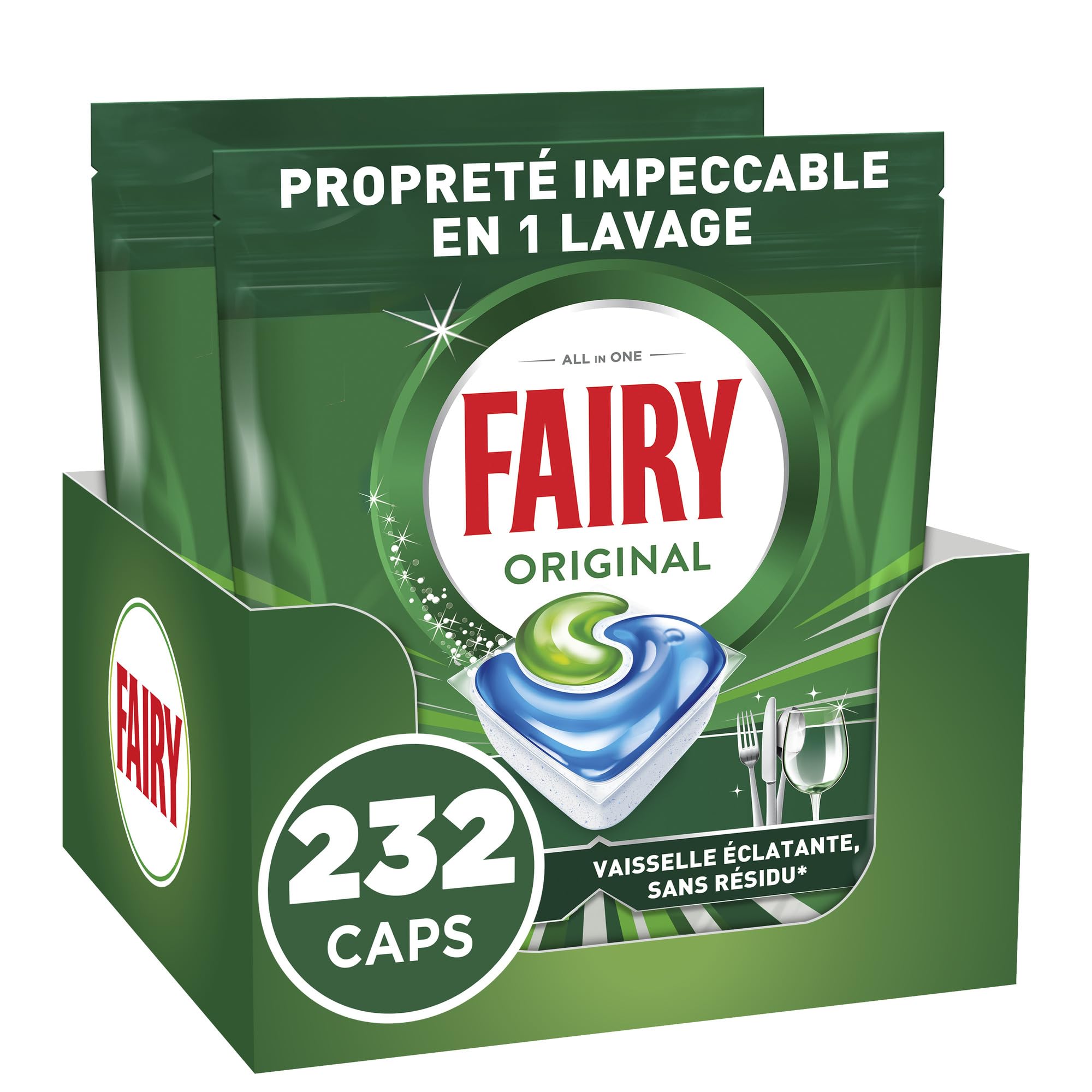 Fairy Original Tout-en-1 Tablettes Lave-Vaisselle Sans Parfum x232 | (116x2). Efficaces contre la graisse incrustée. Dissolution ultra-rapide. Sans Odeur ni Résidus