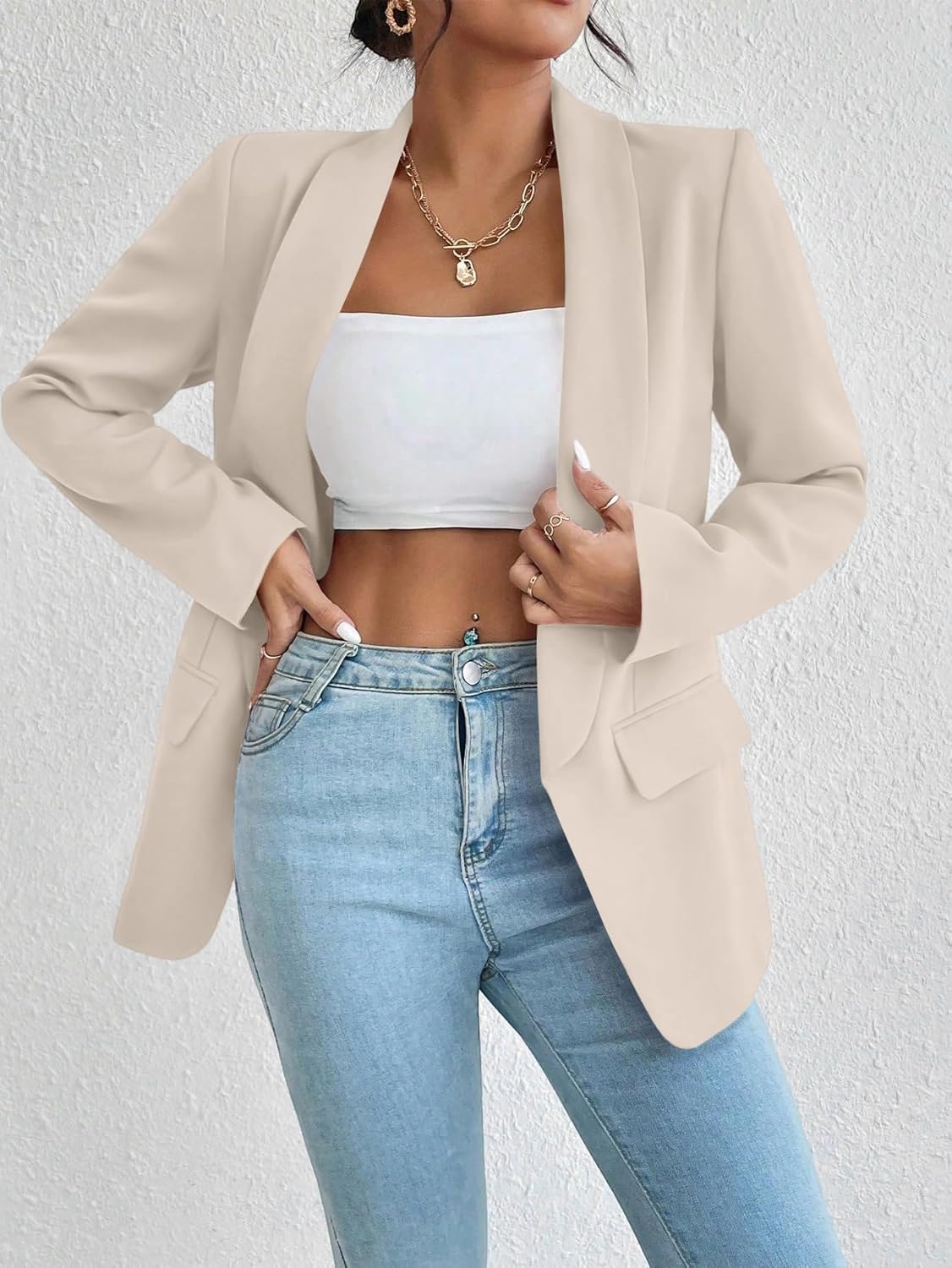 Women Blazer Suit Jacket Notched Collar Casual Work Office Blazers - Image 3