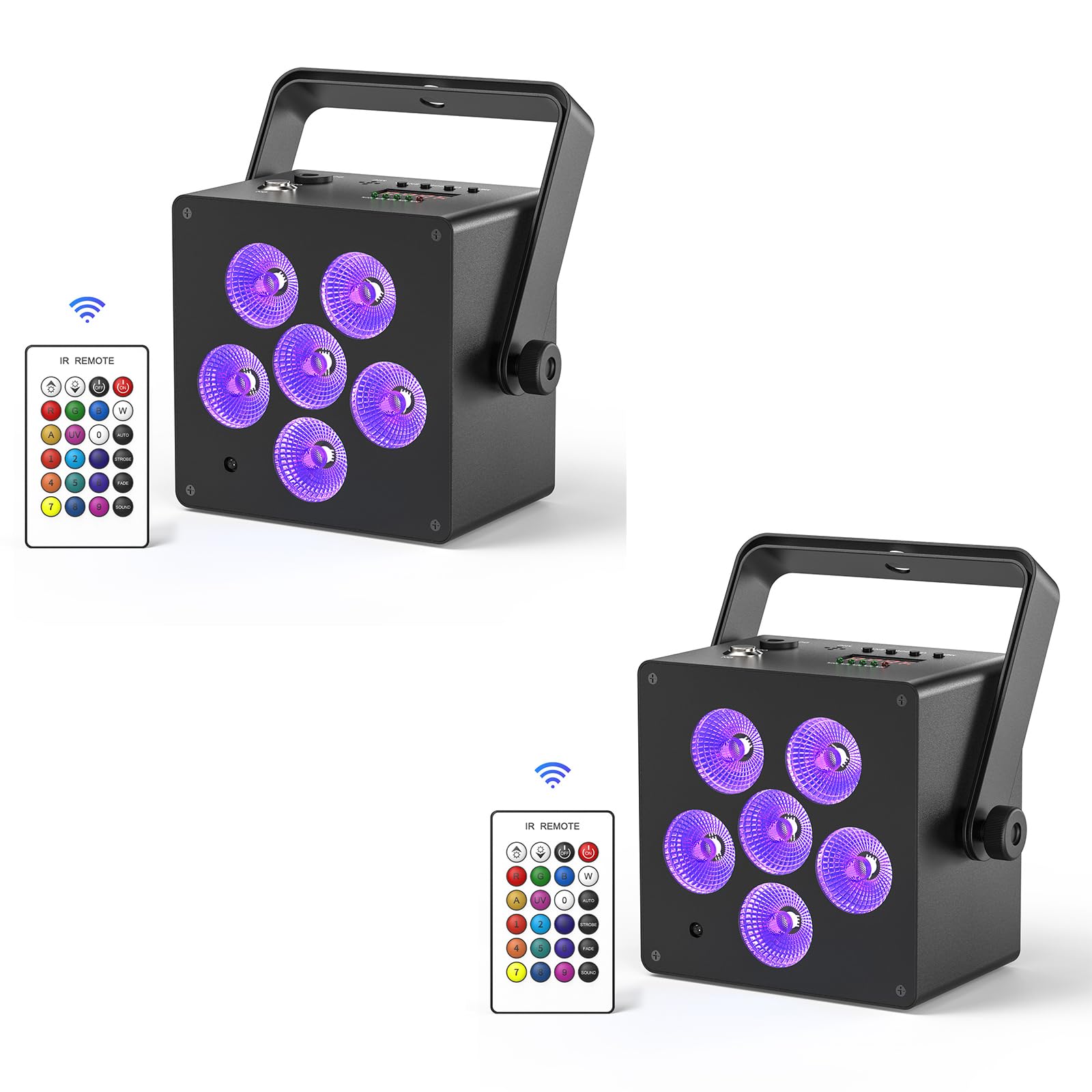 2er Wiederaufladbare RGBWA+UV-LED-Bühnenlichter, 60 W 5500 mAh Akku LED-Par-Scheinwerfer mit Fernbedienung, DMX klangaktivierte kabellose Uplights für DJ, Disco, Party, Hochzeit, Konzert