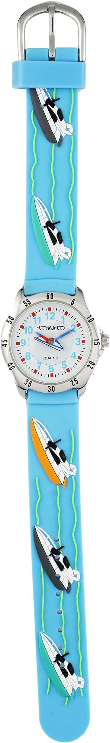Tomato Kids Watch with 3D Moving Boat in Light Blue Strap and Stainless Steel Back
