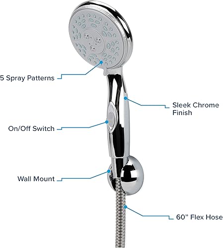 Miniatura 2 de Cabezal de ducha Camco con interruptor de encendido/apagado, Cabezal de ducha y manguera flexible de ducha de 1.52 cm, Cromado