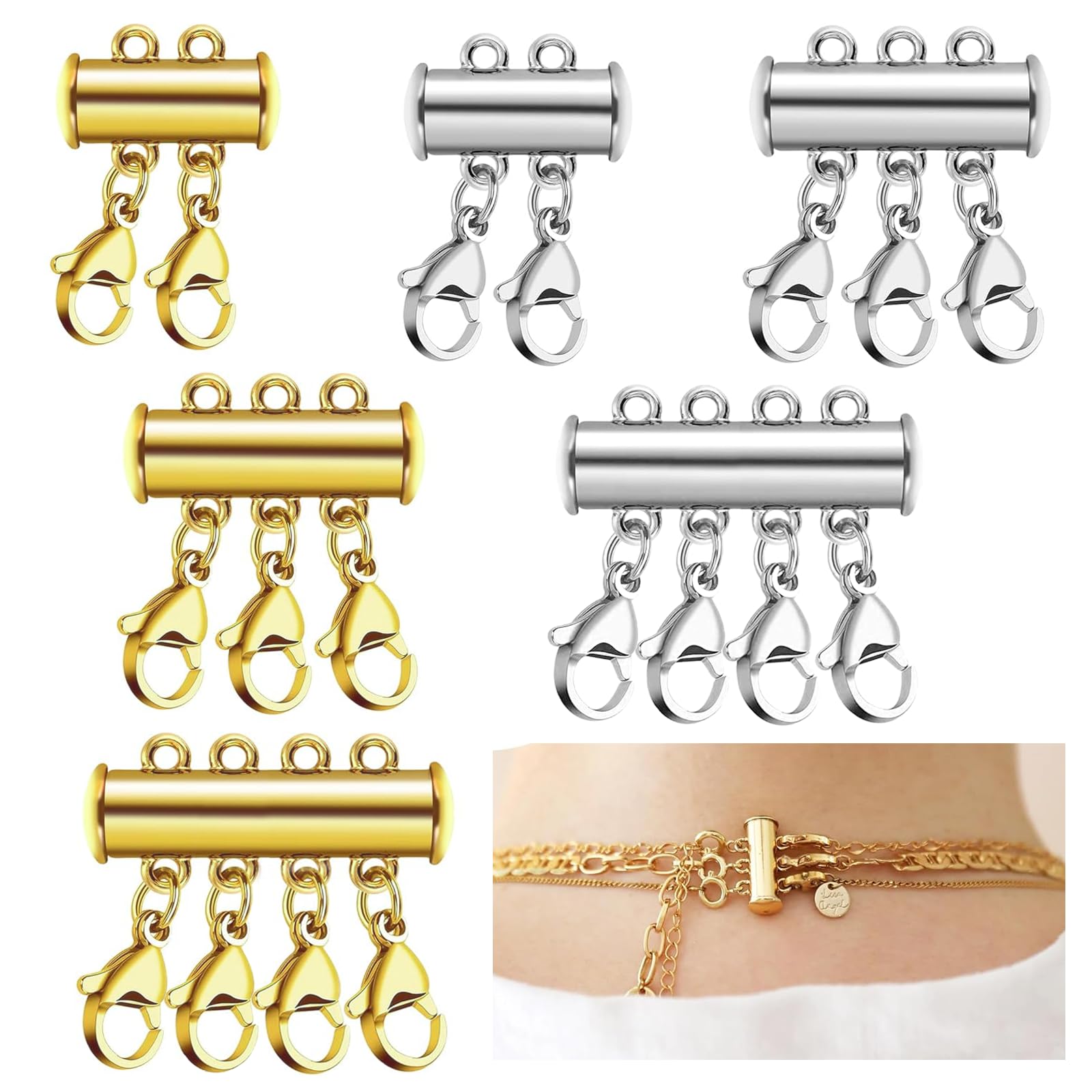 6PCS Necklace Layering Clasp,Double and Triple Multi-Layer Magnetic Necklace Separator,Necklac Separator for Layered Necklaces,Magnetic Necklac e Clasps for Multi-Strand Layering for Jewellery Crafts